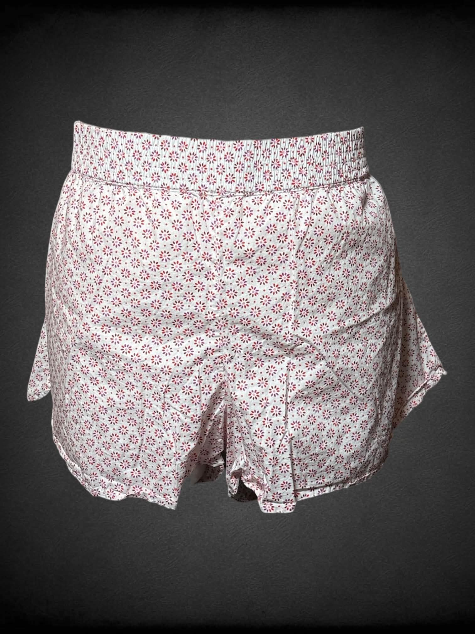3X J. Crew white shorts with polka-dot flower pattern, and stretch waist