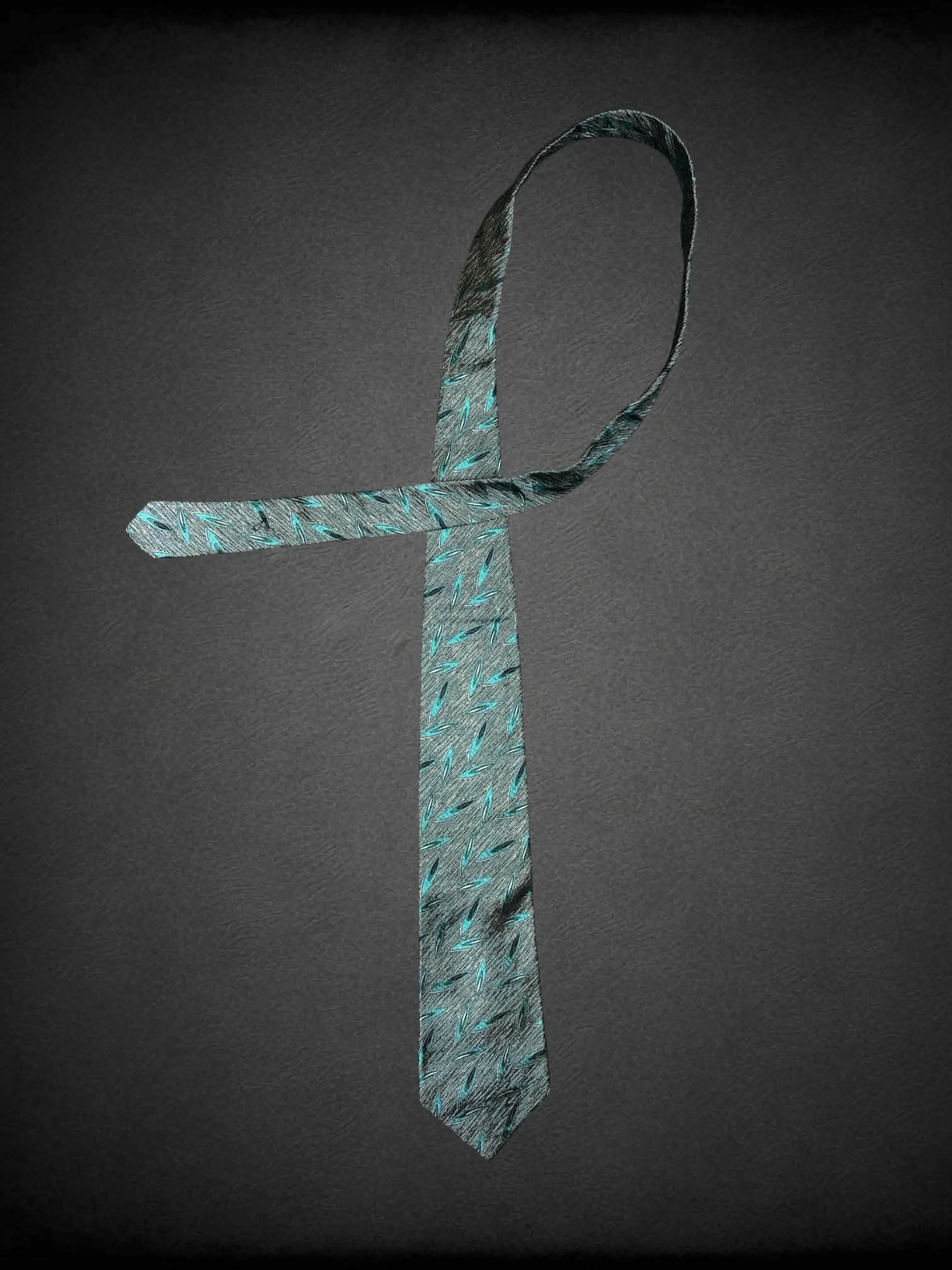 P Carlo Palazzi vintage blue tie with teal feather-like design