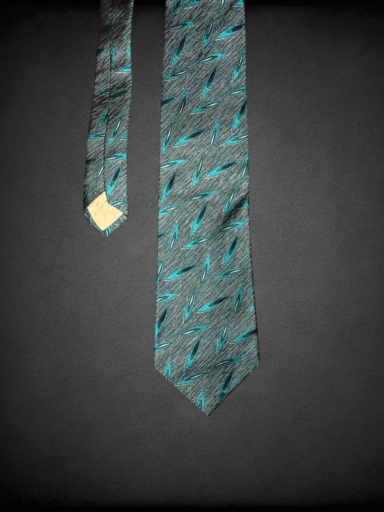 P Carlo Palazzi vintage blue tie with teal feather-like design