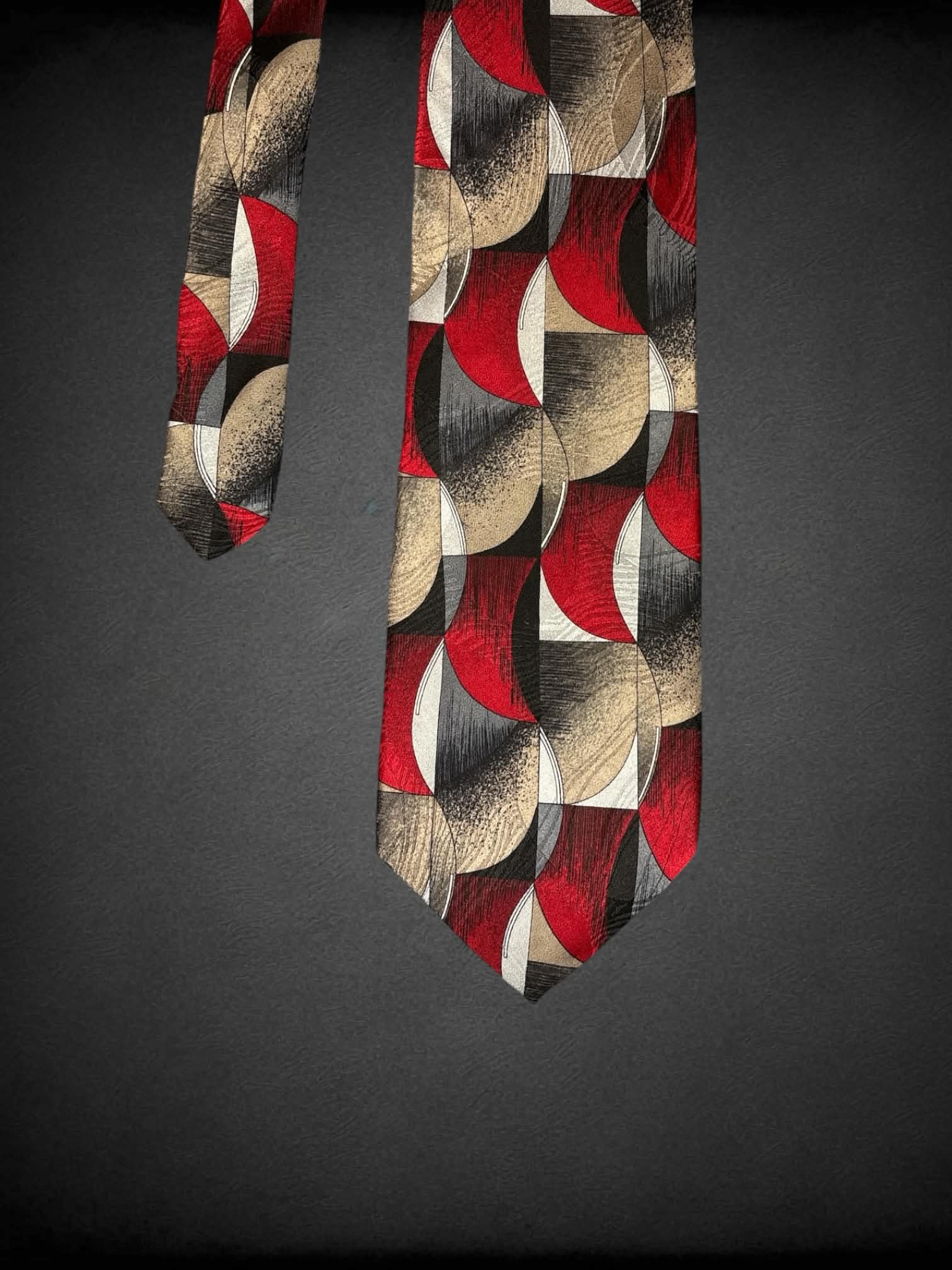 Pierre Balmain vintage extra long tie with red, grey & brown retro pattern