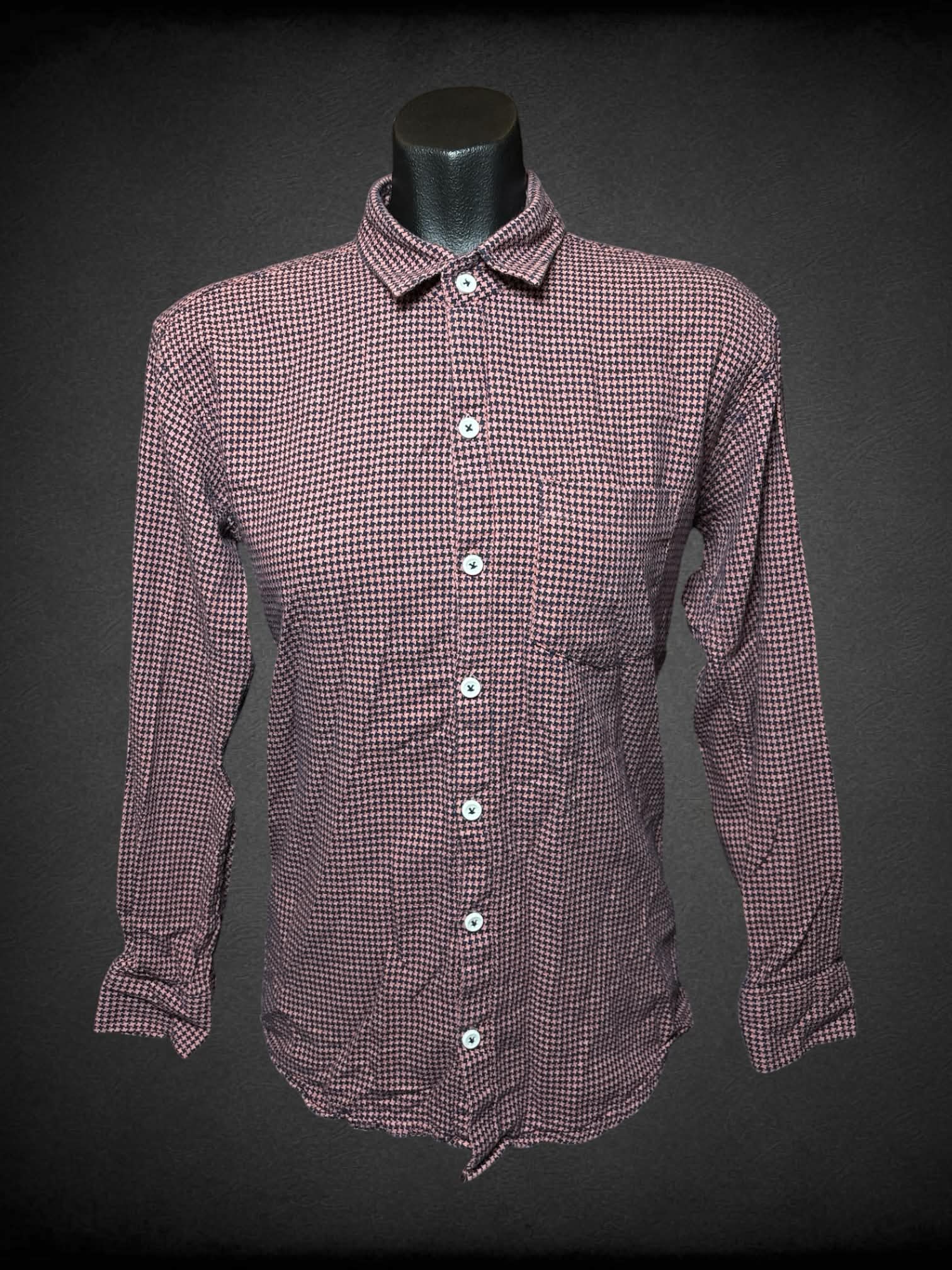 M Numero Cotton pink & navy button-up shirt with houndstooth pattern