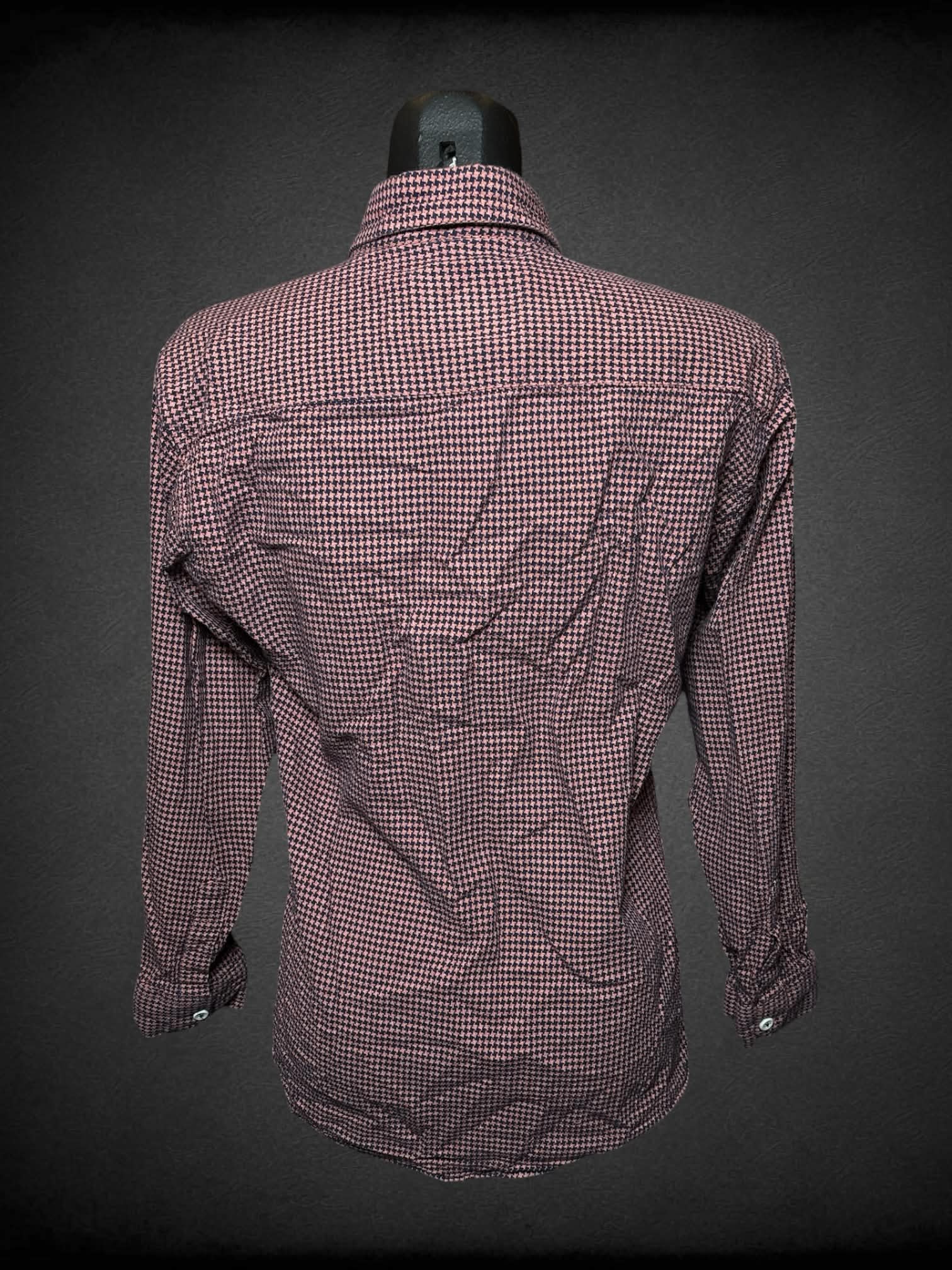 M Numero Cotton pink & navy button-up shirt with houndstooth pattern