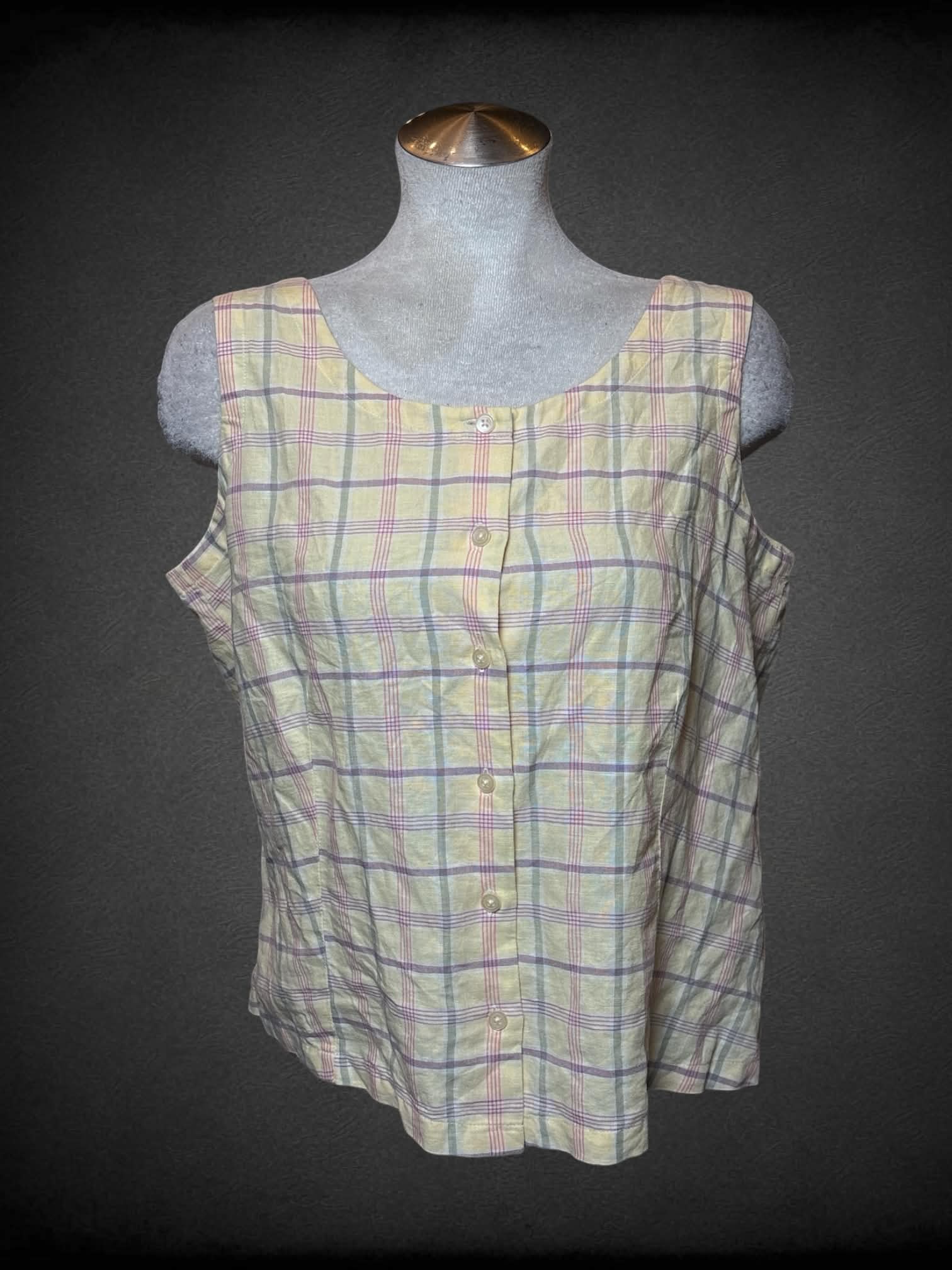 L Eddie Bauer NWT vintage yellow plaid button up tank top