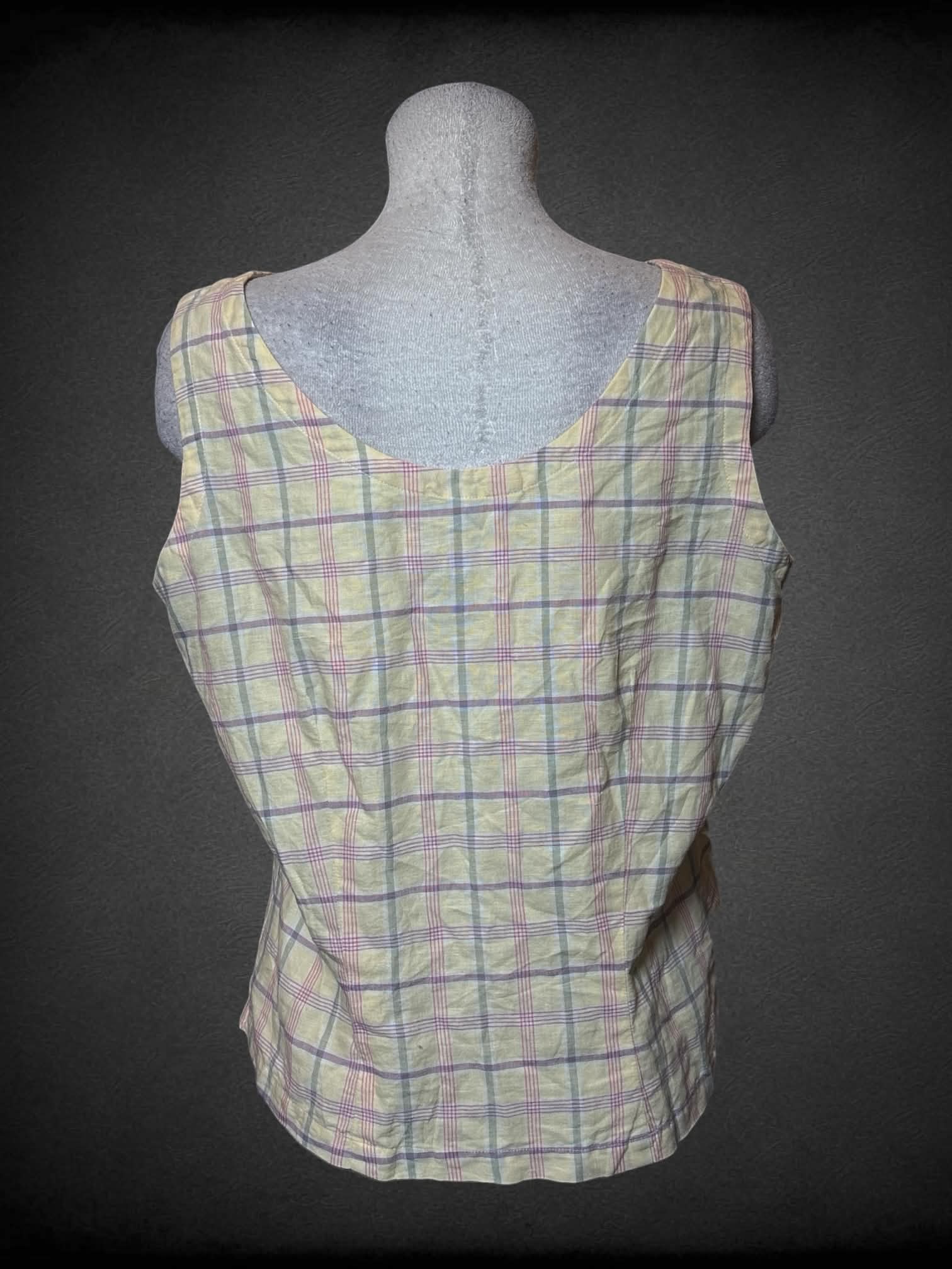 L Eddie Bauer NWT vintage yellow plaid button up tank top