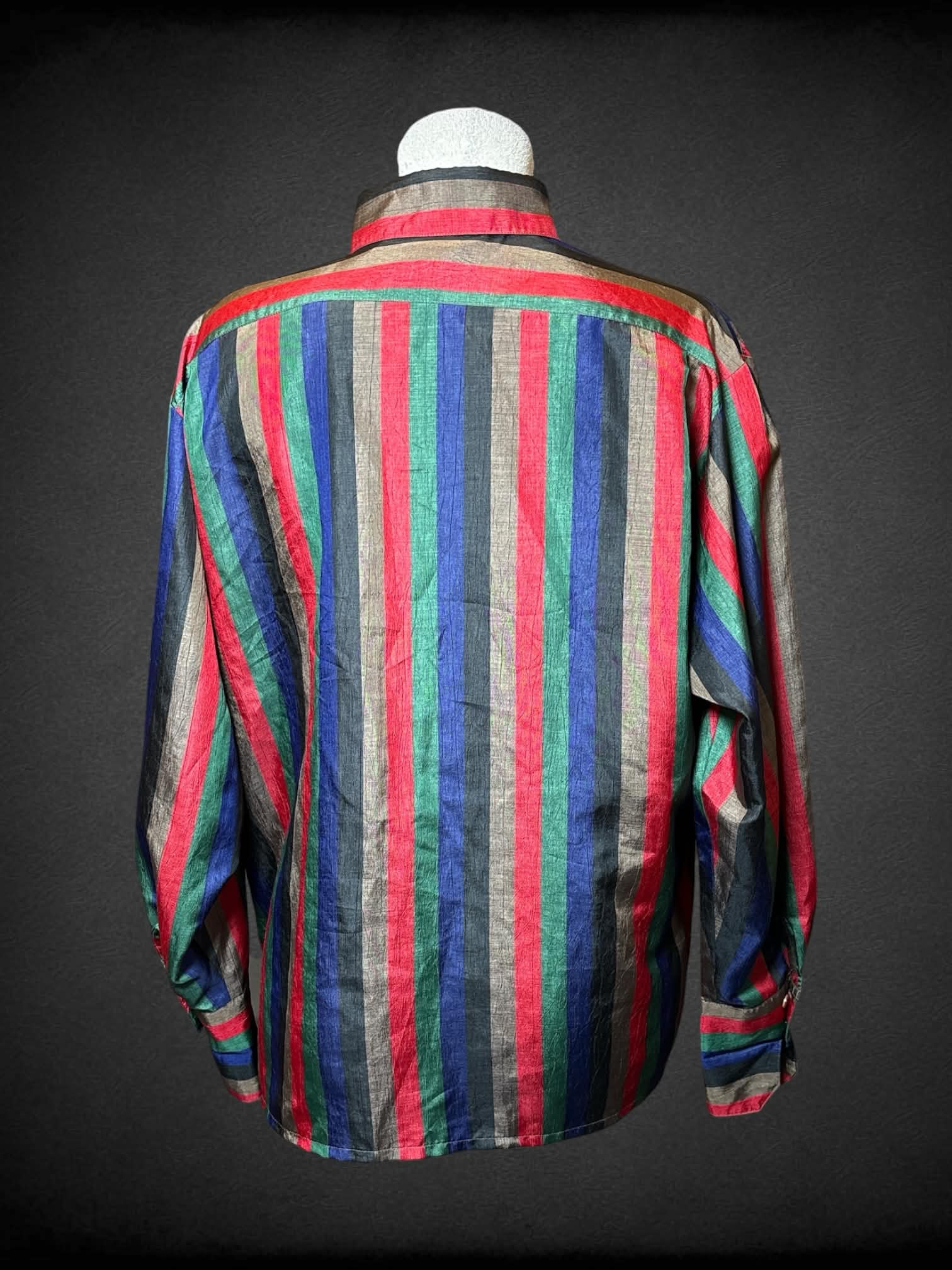 L Bleyle vintage brown button-up with blue, red, green & black stripes
