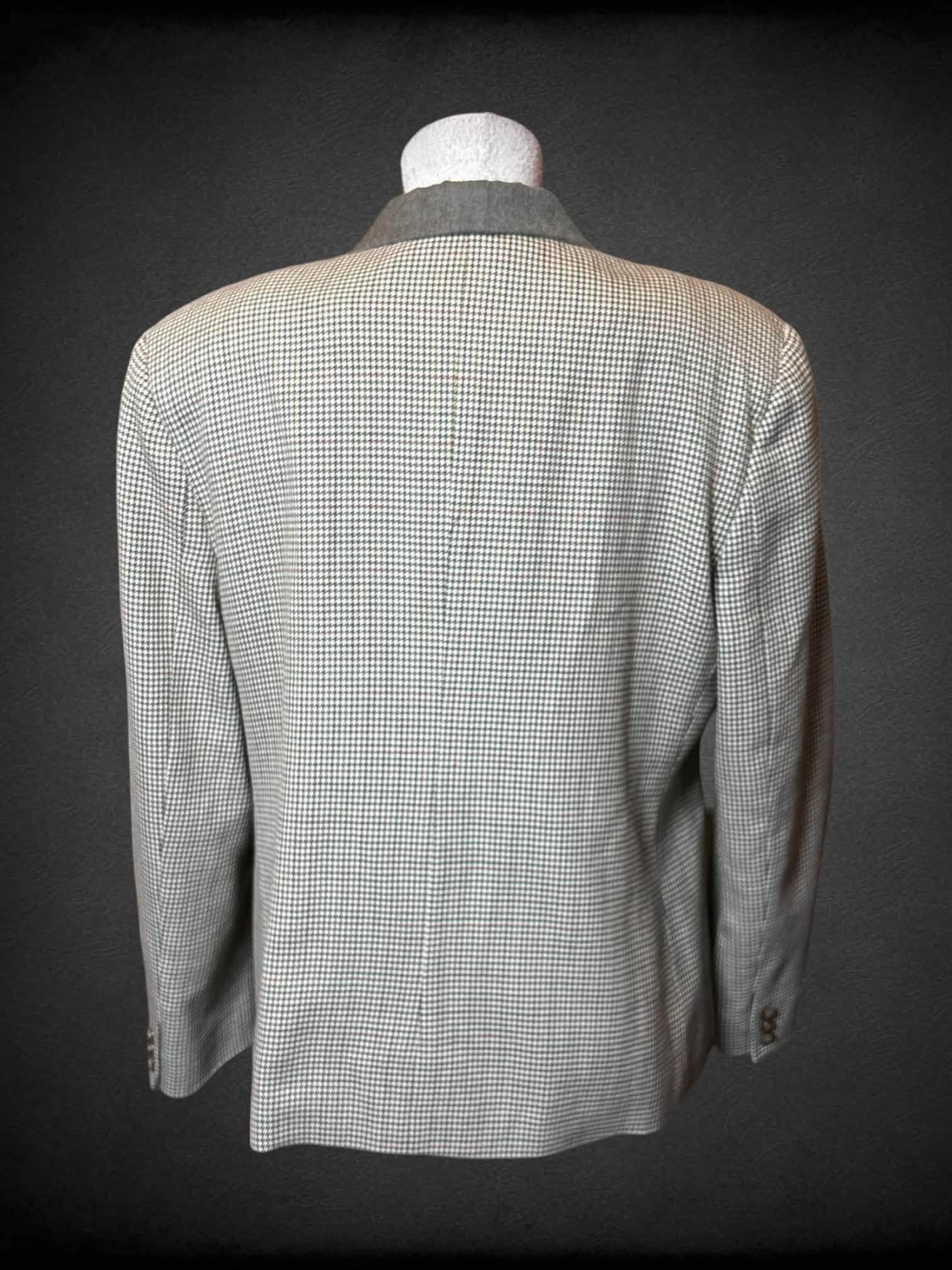 L JH Collectibles vintage olive green jacket with padded shoulders, and houndstooth pattern