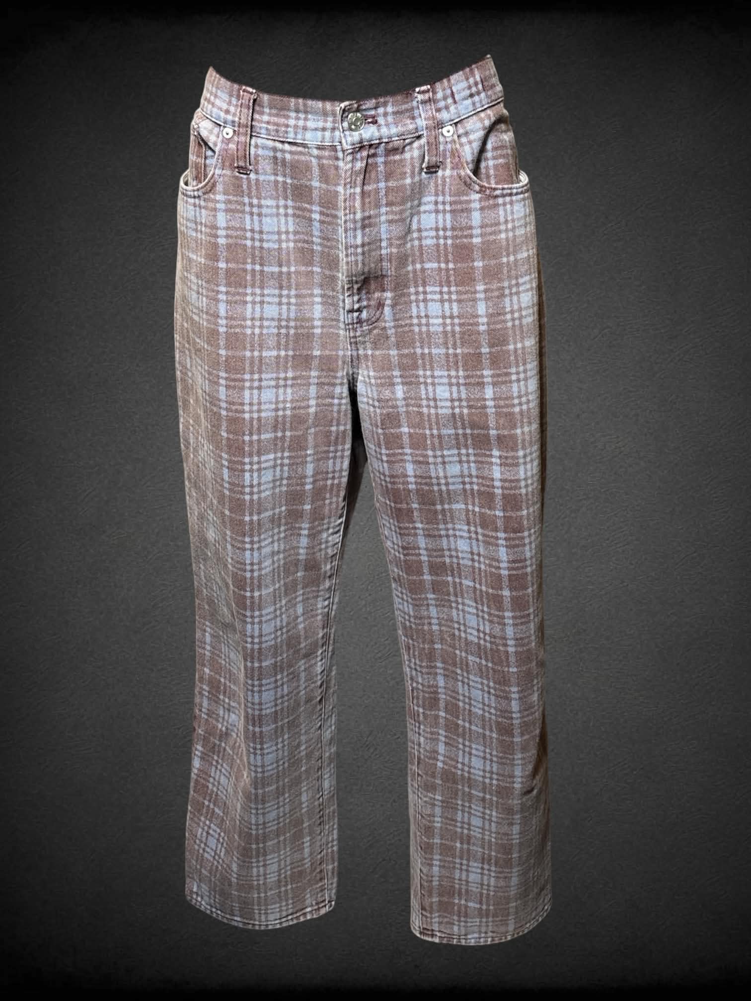 L Madewell faded blue & brown plaid jeans