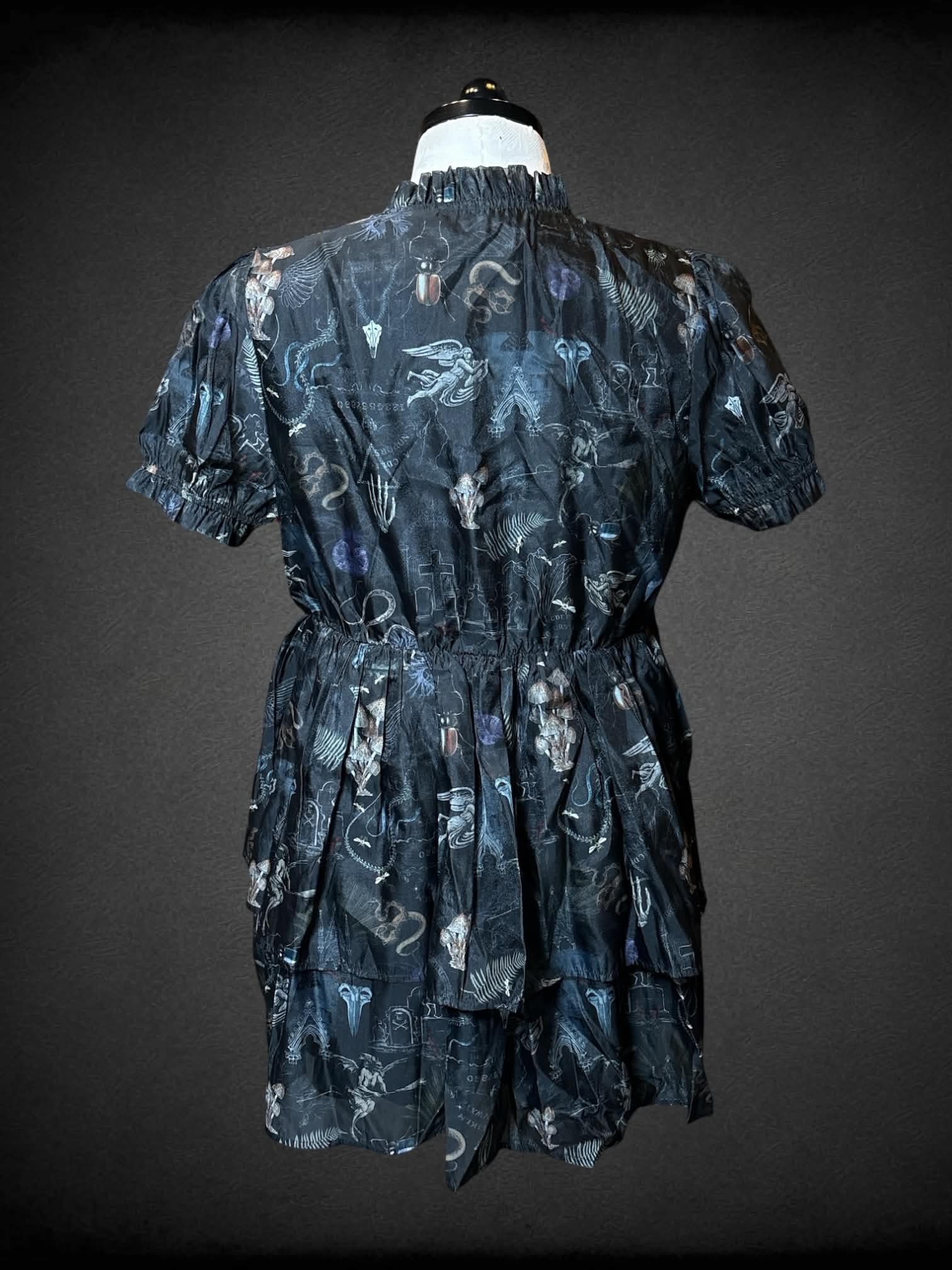 L Disturbia black dress with spooky nature pattern (cemetery, mushroom, plants, ouija etc)