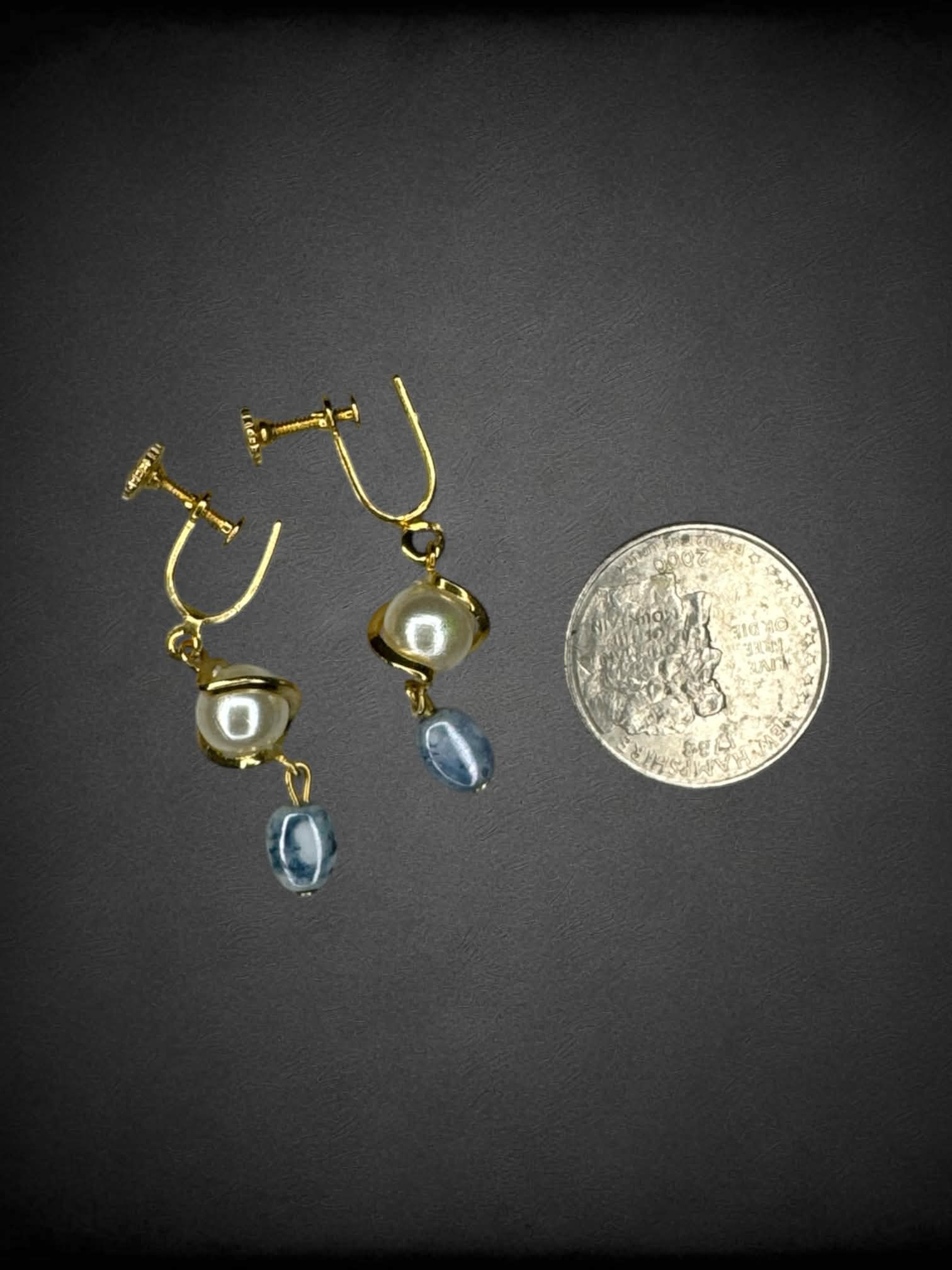Vintage clip-on earrings with blue & white beads