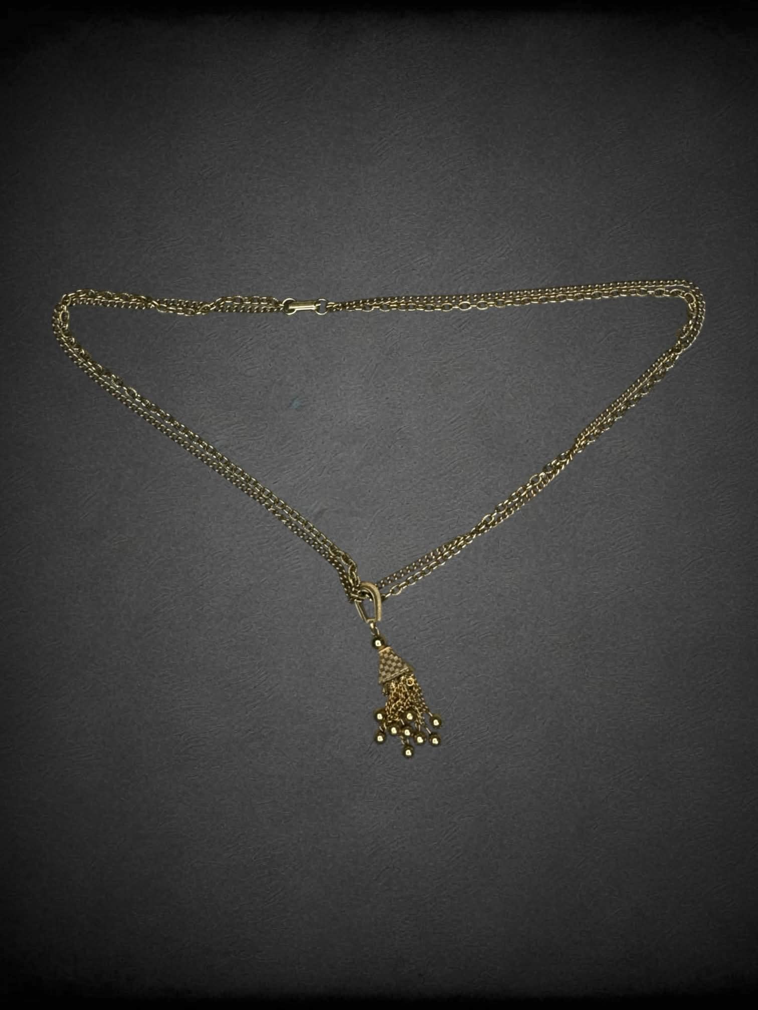 Vintage double gold chain necklace with tassel charm