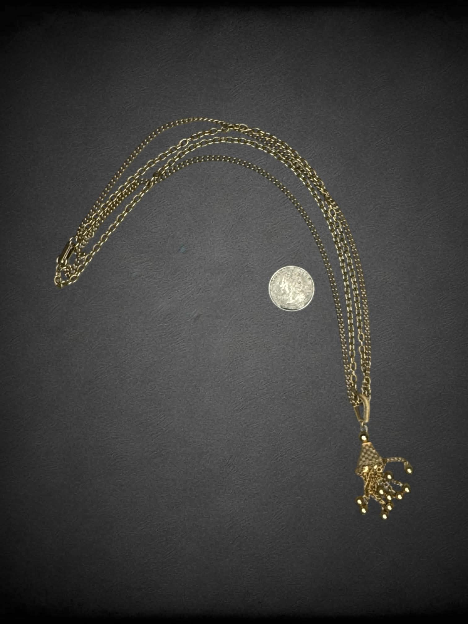 Vintage double gold chain necklace with tassel charm