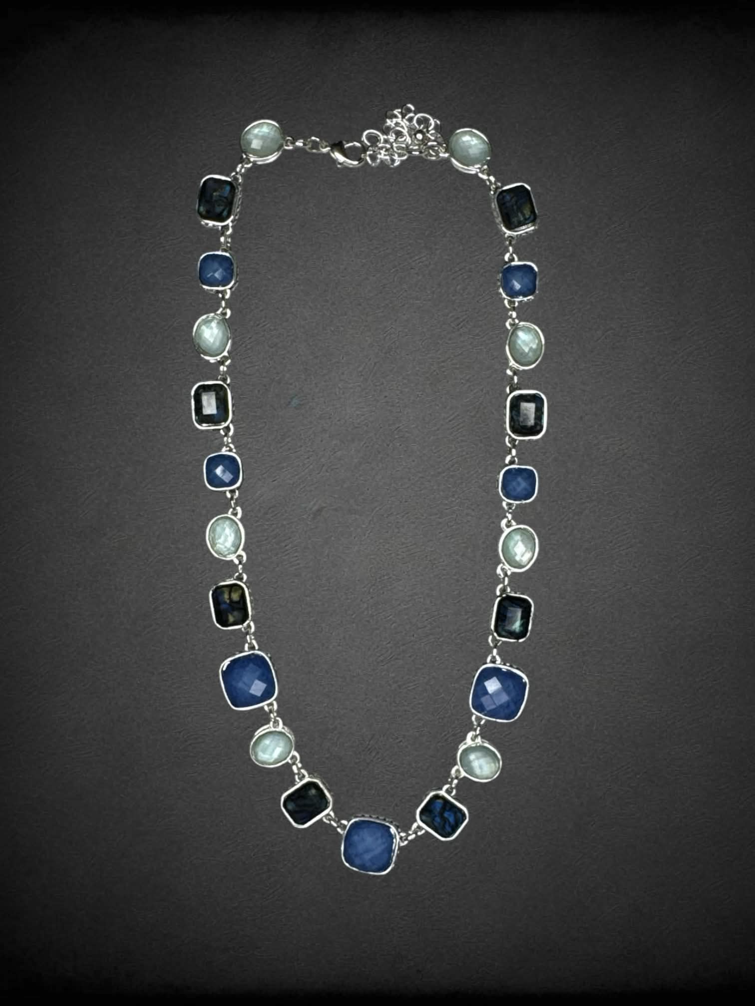 Blue beaded charm necklace