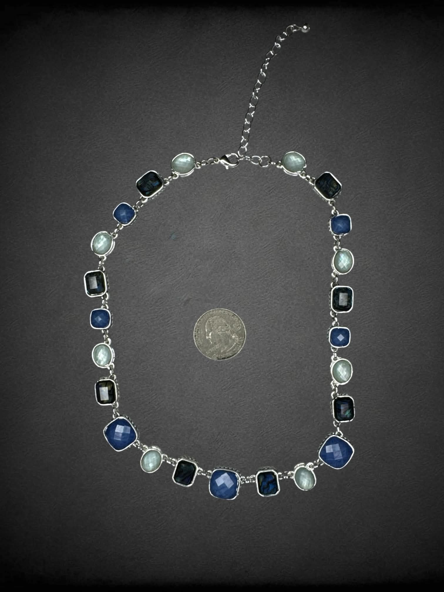 Blue beaded charm necklace