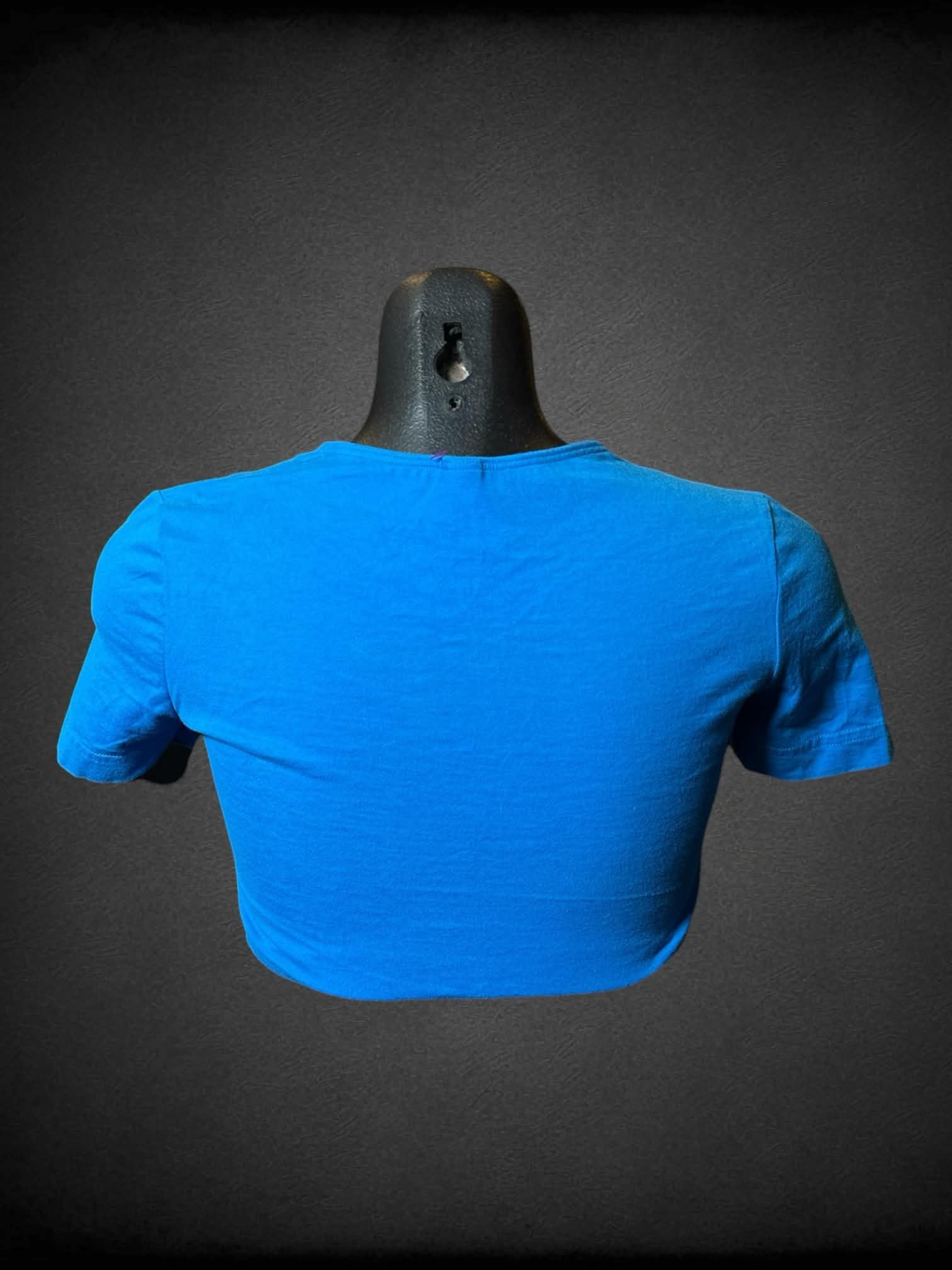 S Frankie upcycled Adidas blue crop top with chest cutout