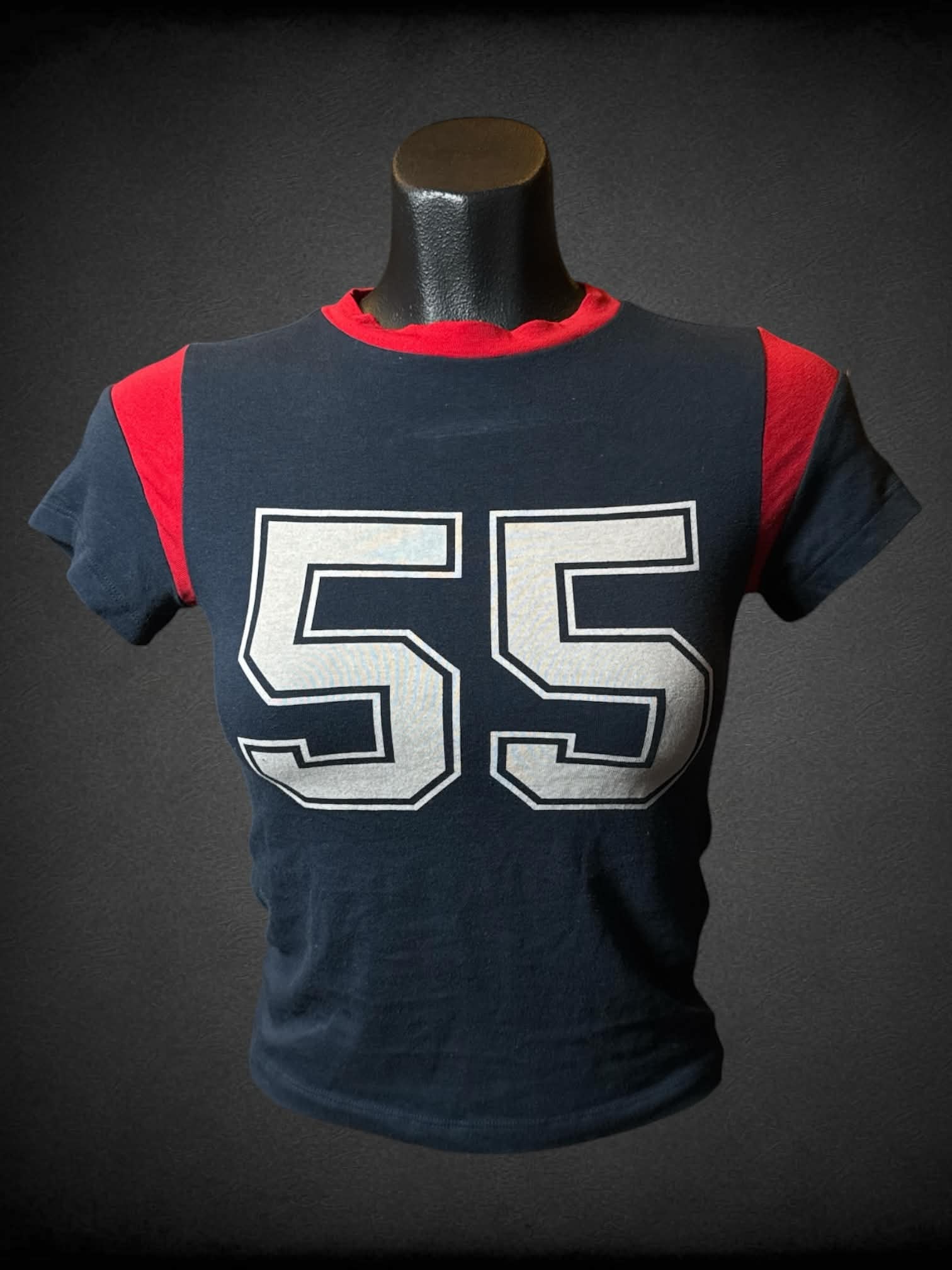 M Subdued navy sporty baby tee with number 55 on front