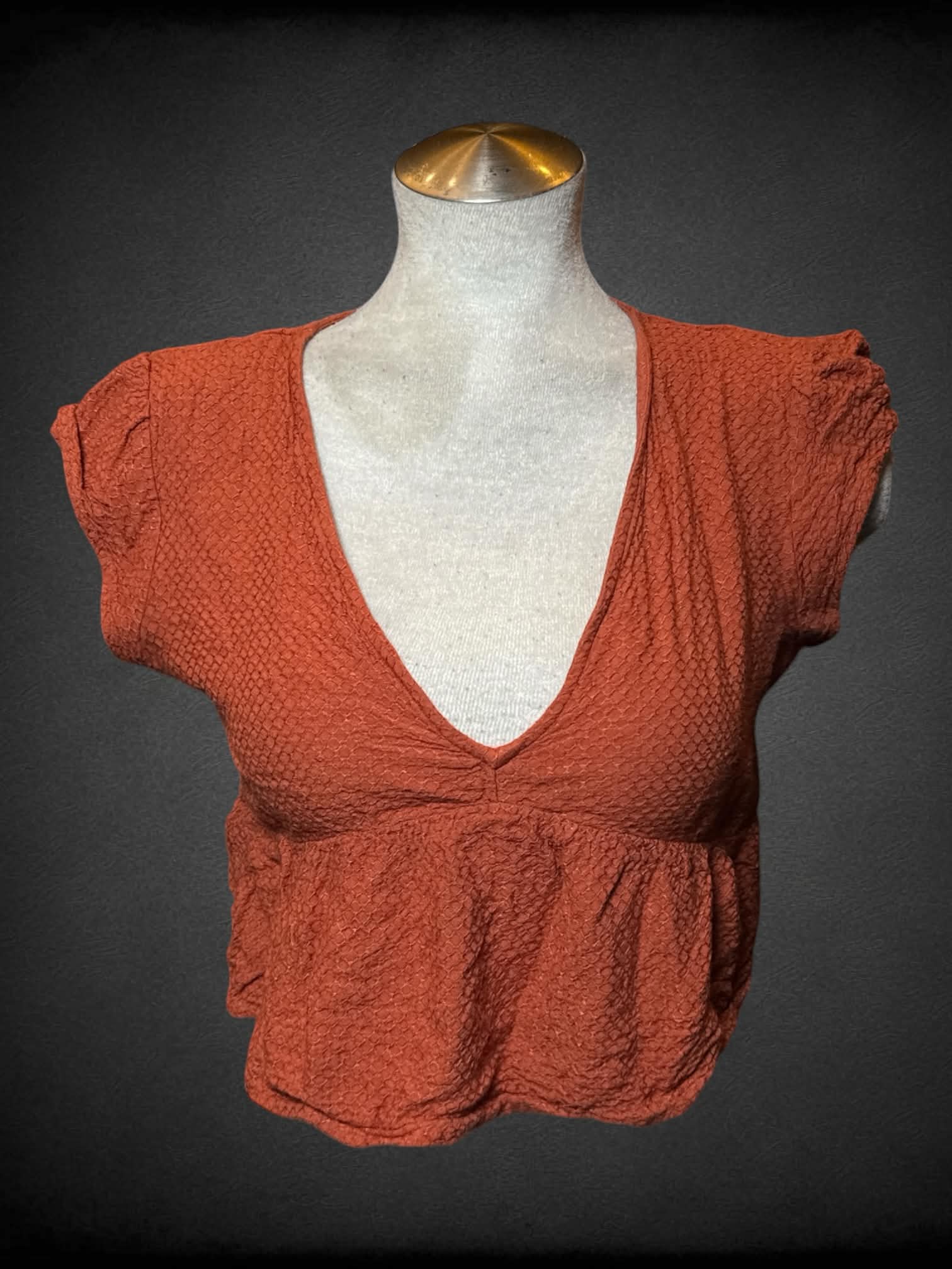 L Roxy burnt orange crop top with empire waist seem