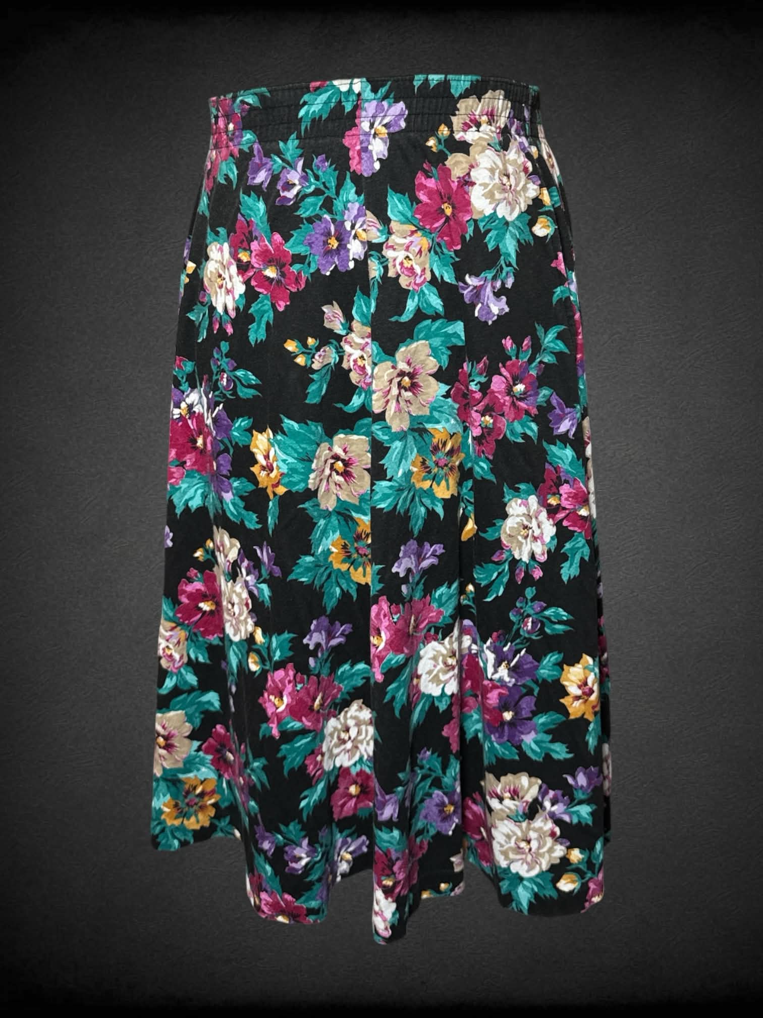 2X Bon Worth vintage black skirt with pockets and pink & green floral pattern