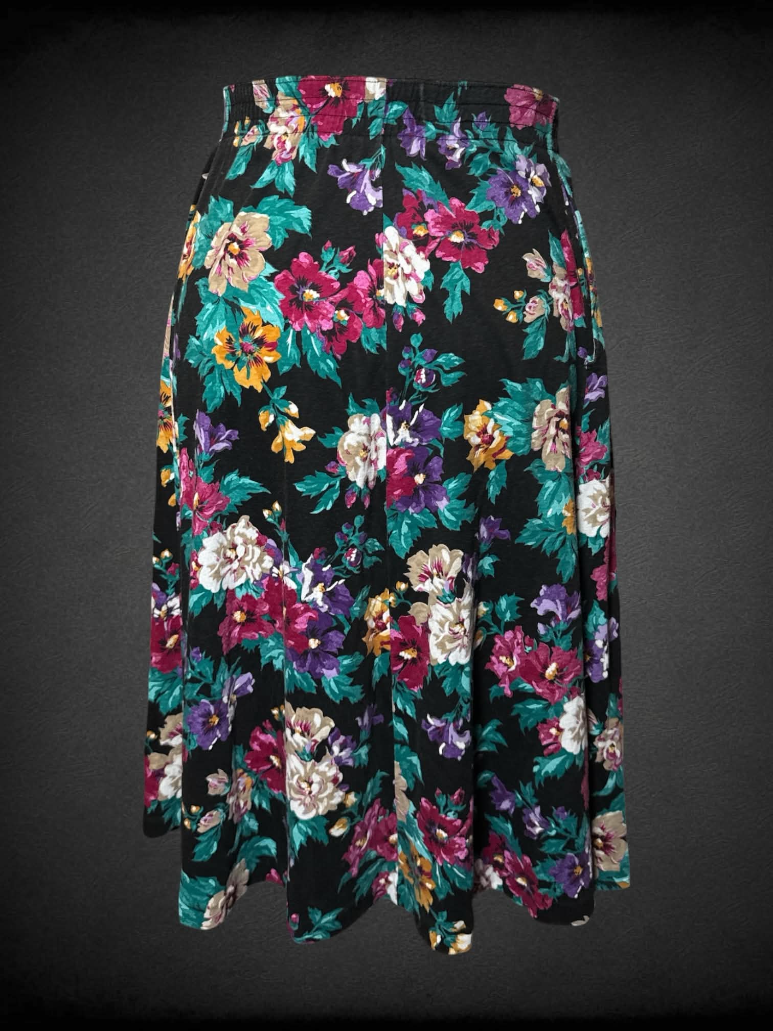 2X Bon Worth vintage black skirt with pockets and pink & green floral pattern