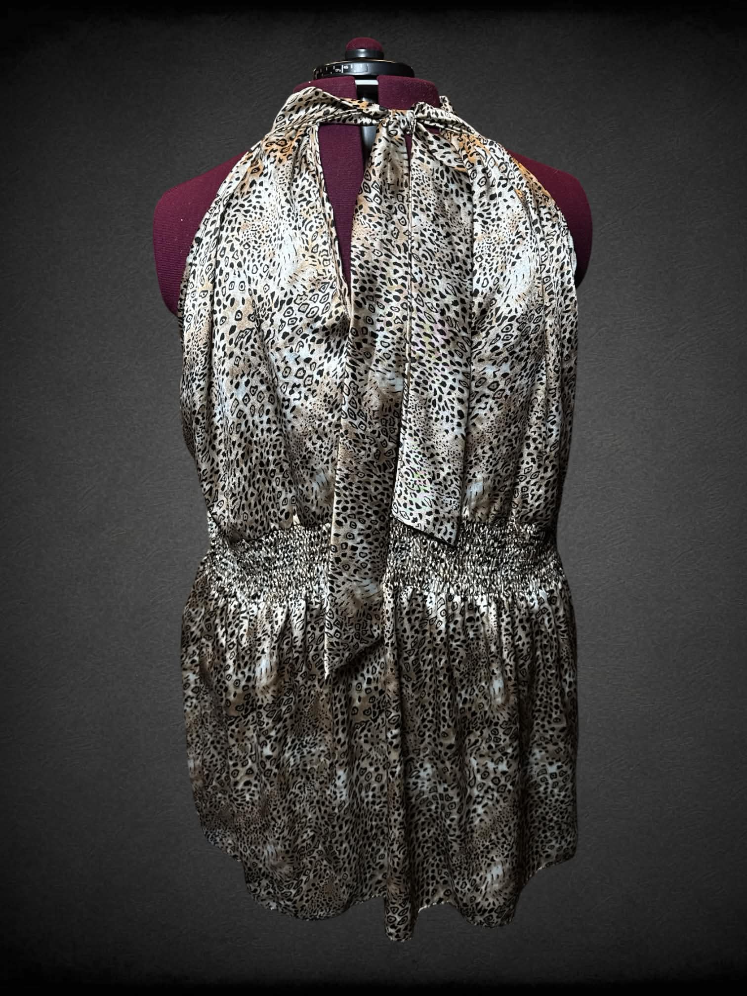 4X Fashion Web vintage leopard print halter dress with shirred waist