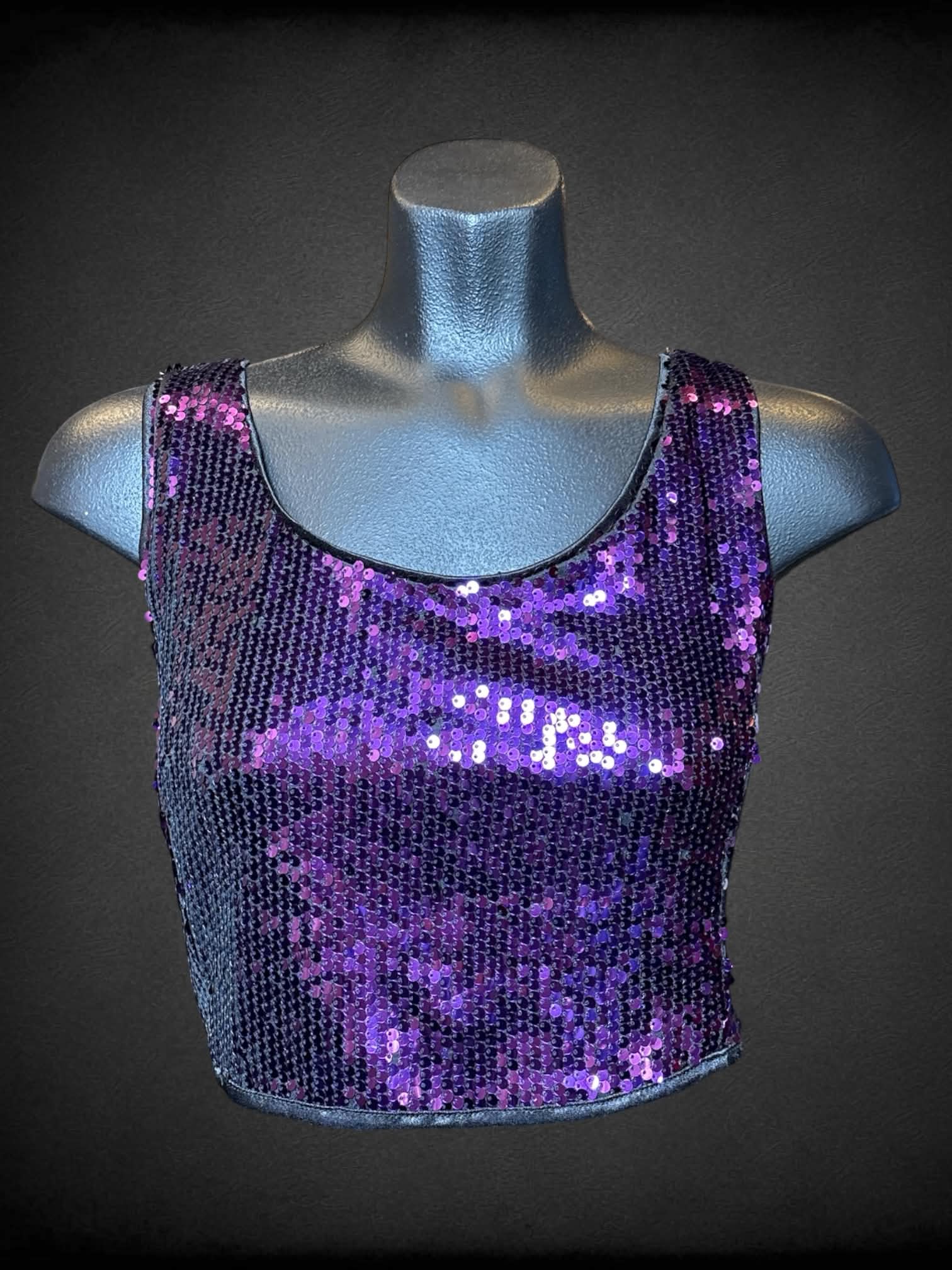 S Allegra K purple sequined crop top with zipper on back