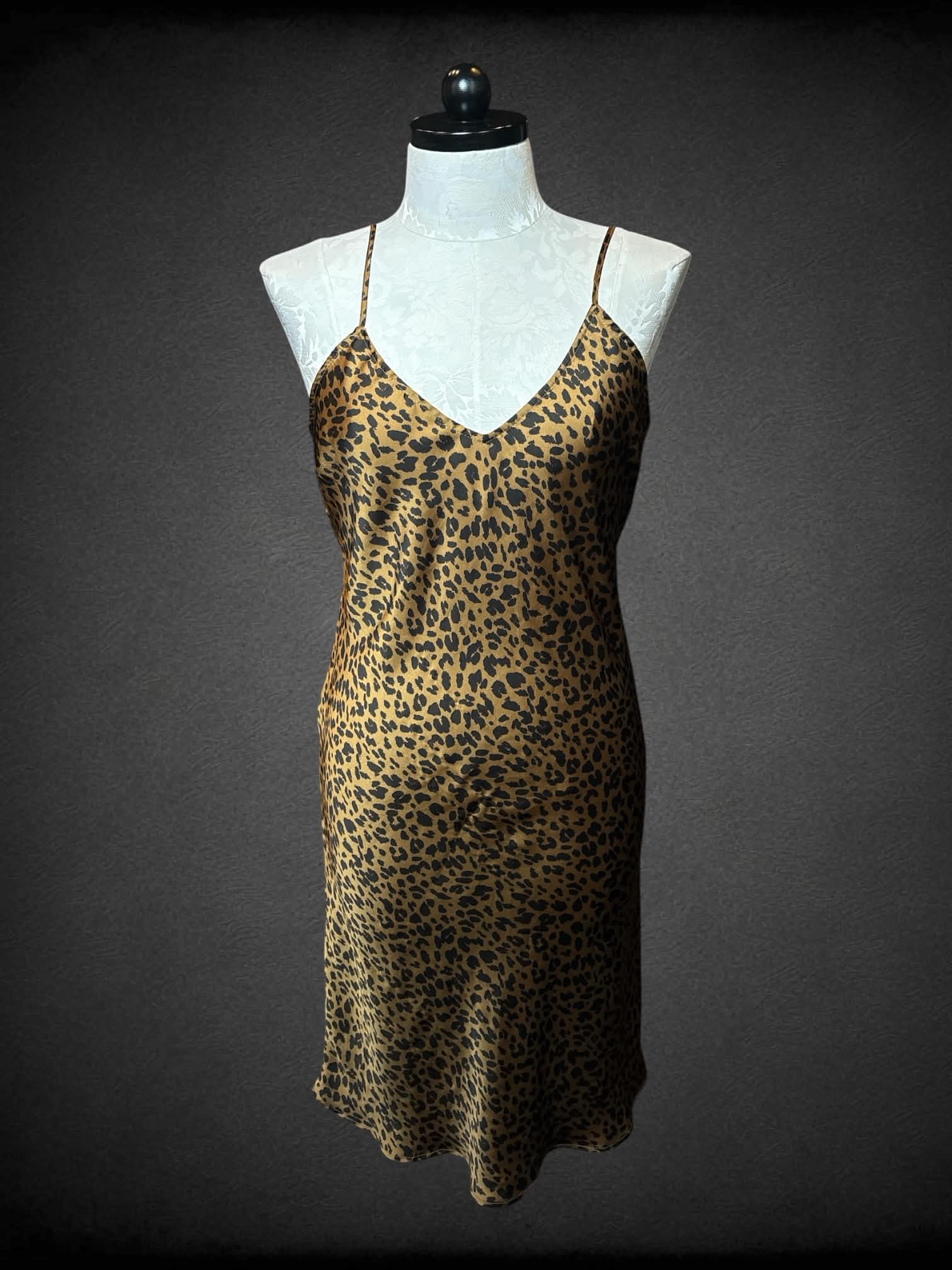 XL leopard print silk-like dress with adjustable straps