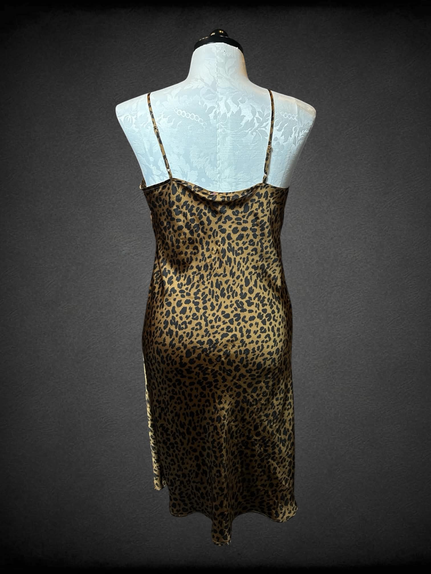 XL leopard print silk-like dress with adjustable straps
