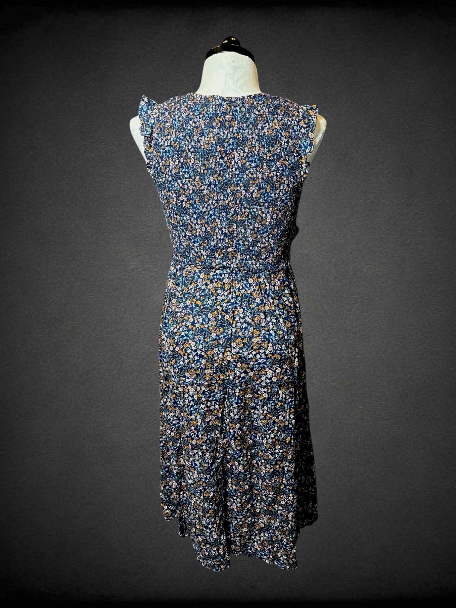 XL Old Navy NWT navy summer dress with colorful floral pattern, and shirred top