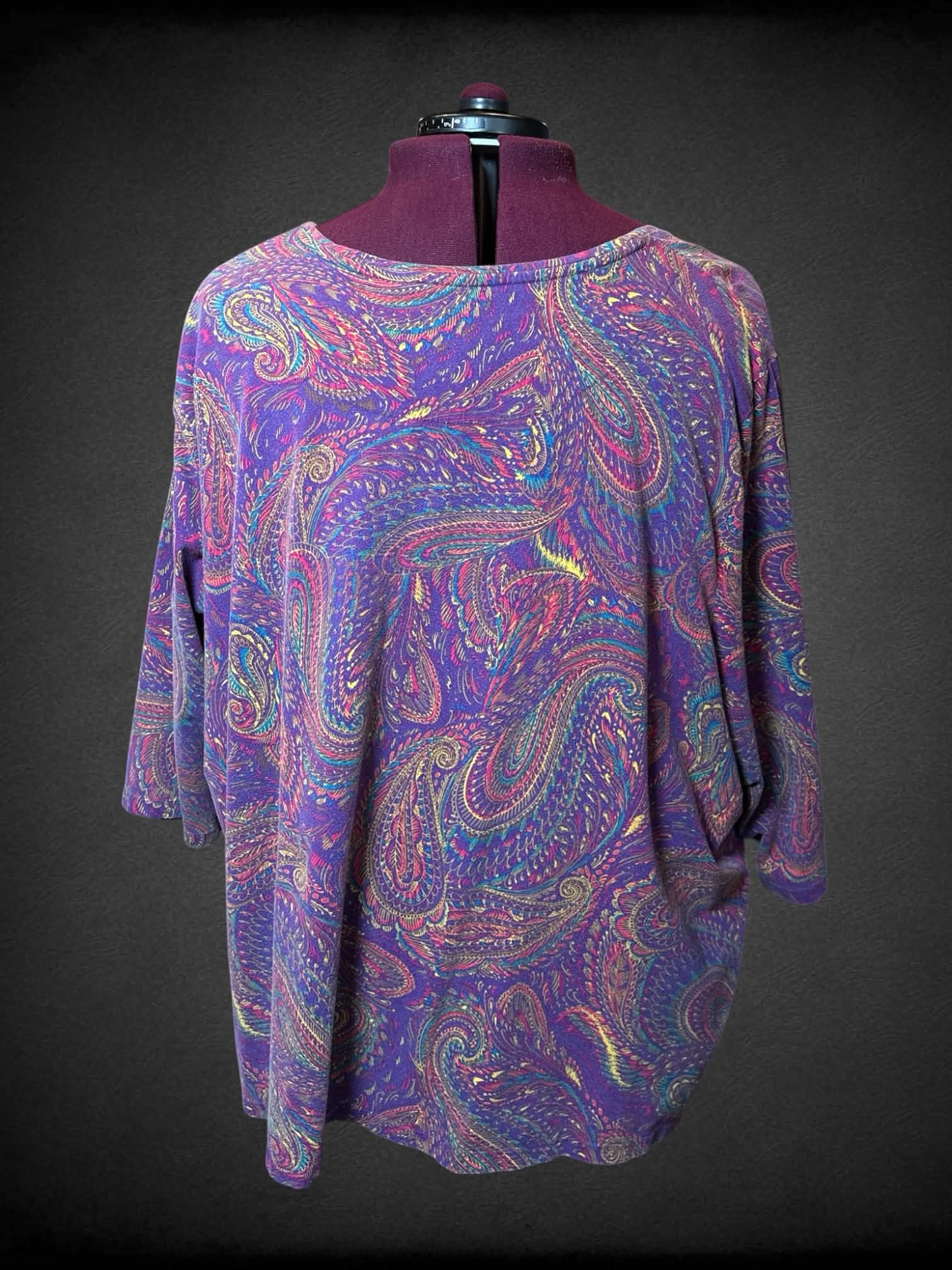 5X Catherines purple three-quarter sleeve shirt with colorful paisley pattern