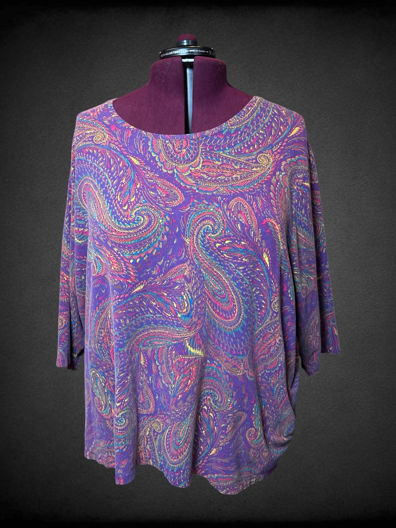 5X Catherines purple three-quarter sleeve shirt with colorful paisley pattern