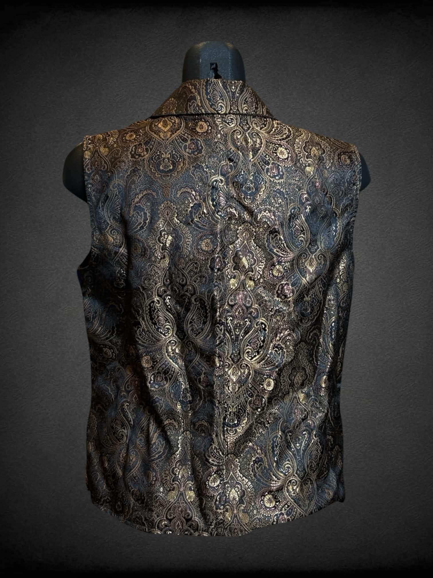 L Coldwater Creek vintage black & gold button-up vest with ornate paisley design
