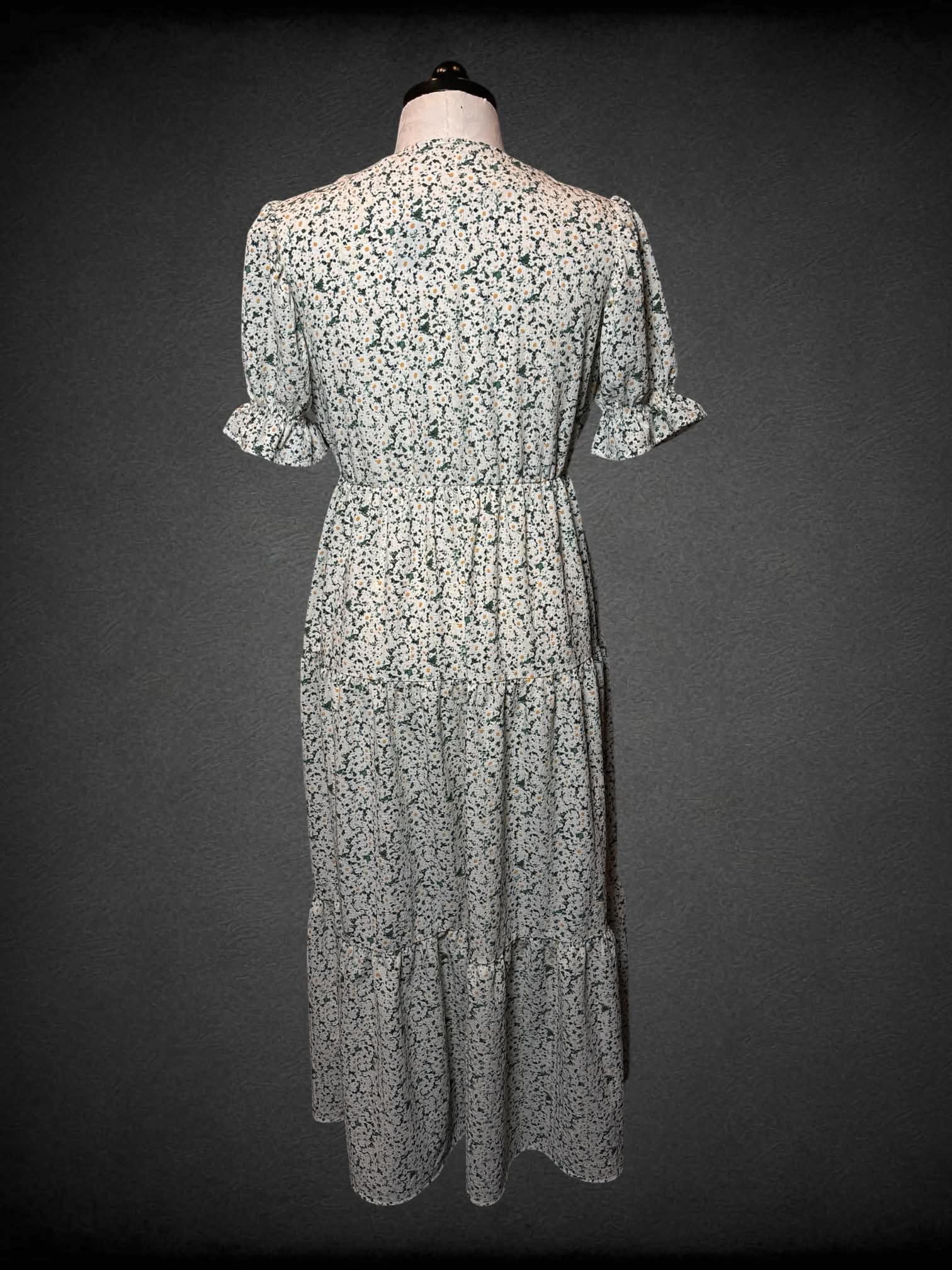0X Love, Olive Co off-white sundress with daisy pattern, pockets, and buttons on front