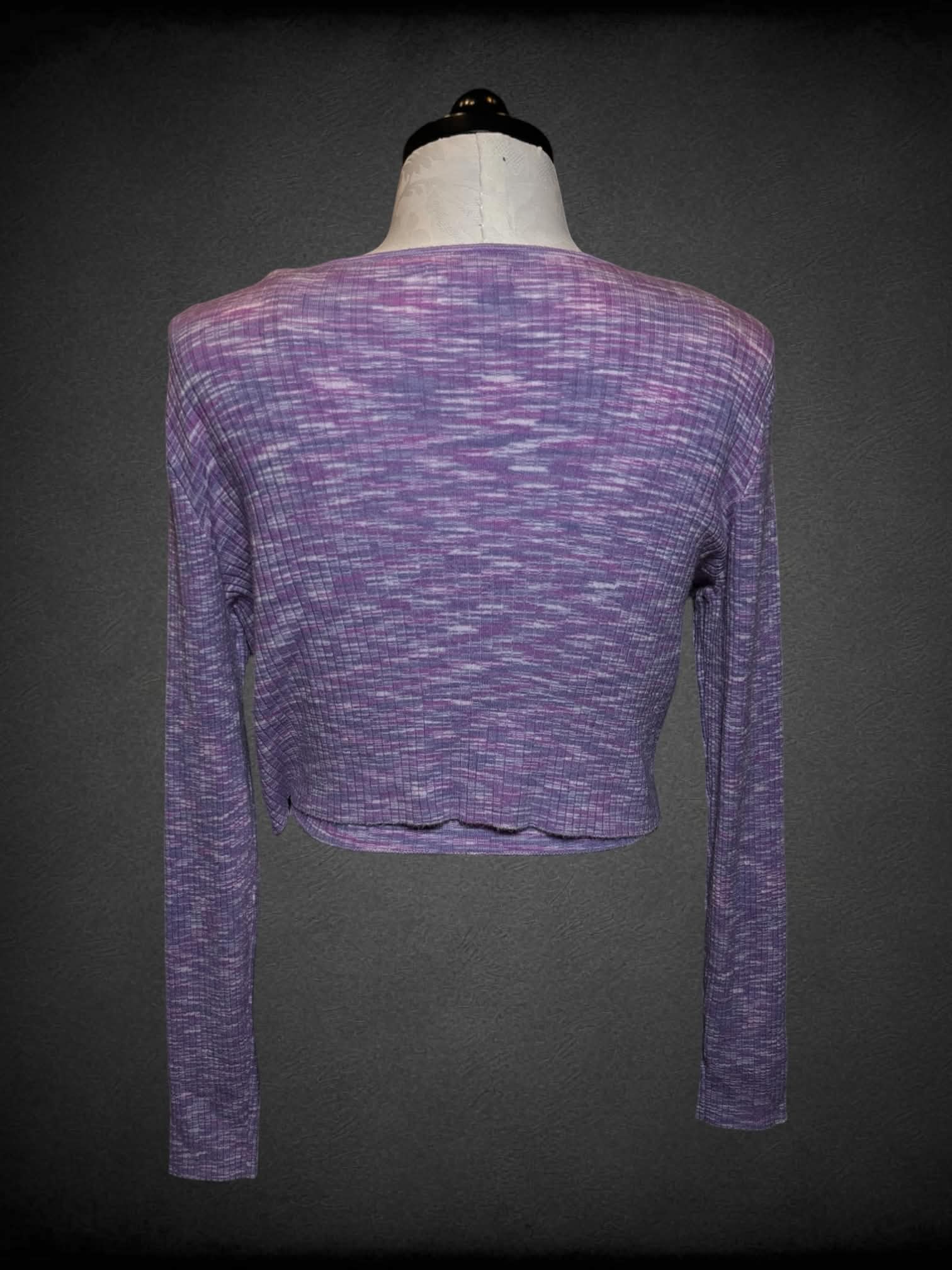 1X Arizona purple two-piece set with cropped ribbed cardigan, and cropped ribbed tank top