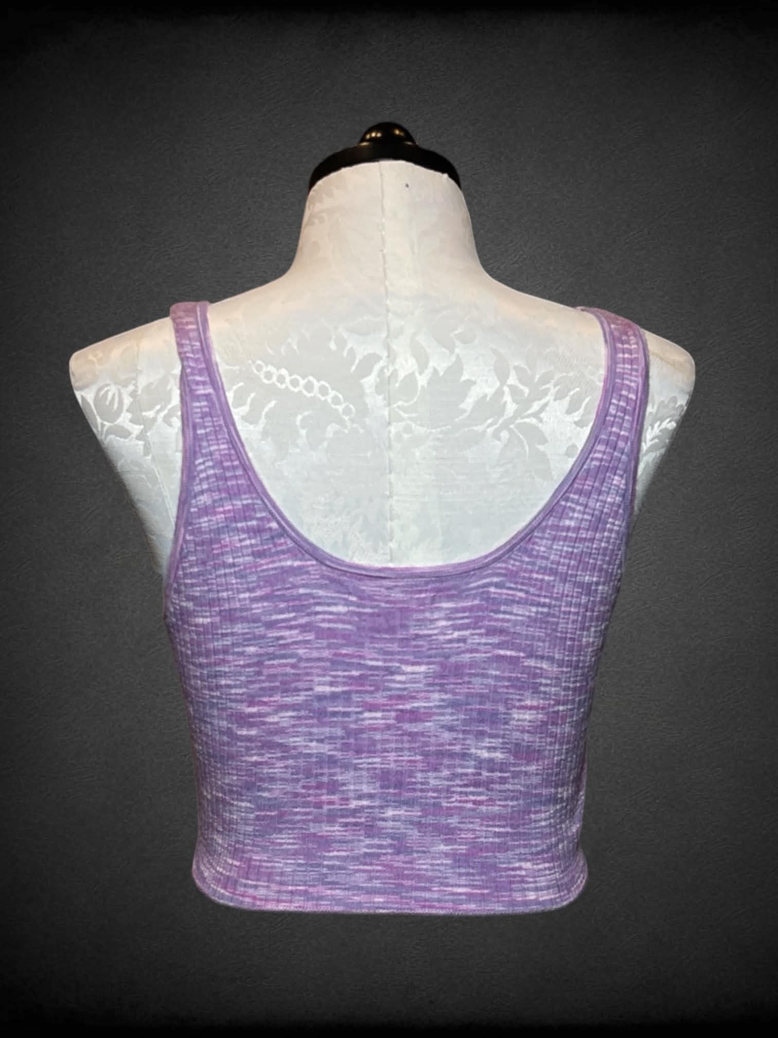 1X Arizona purple two-piece set with cropped ribbed cardigan, and cropped ribbed tank top