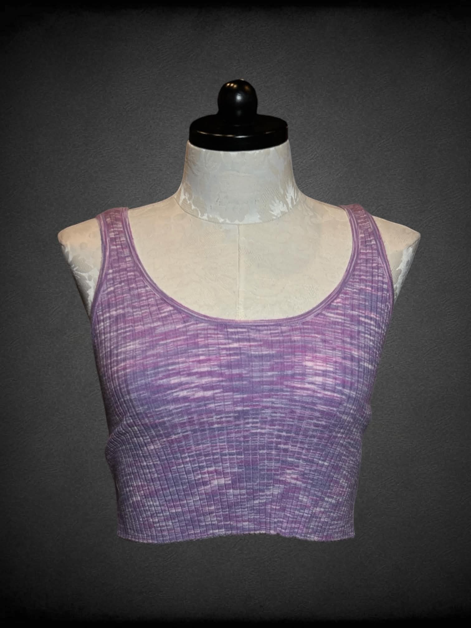 1X Arizona purple two-piece set with cropped ribbed cardigan, and cropped ribbed tank top