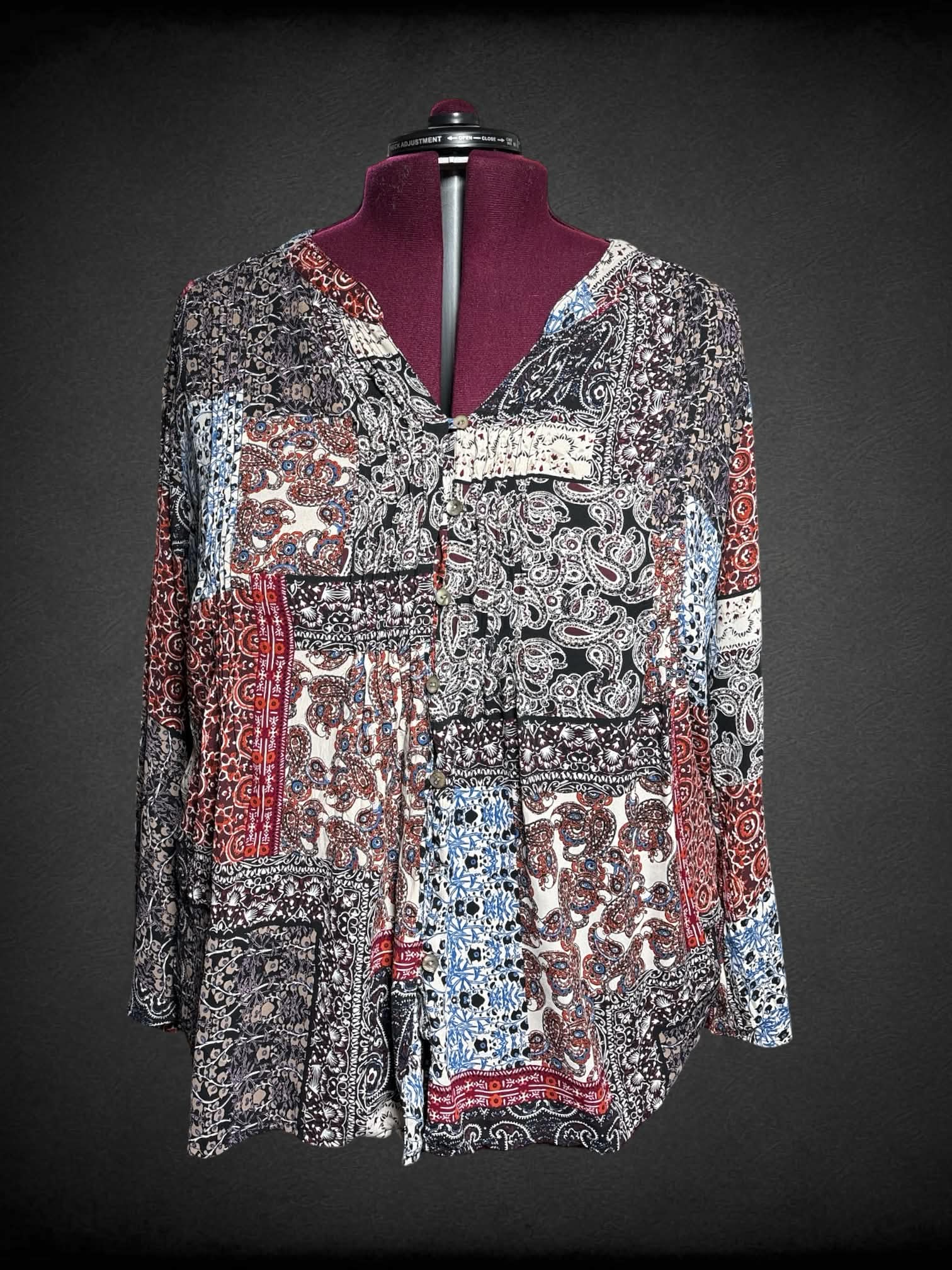 2X DB button up shirt with quilt-like paisley pattern