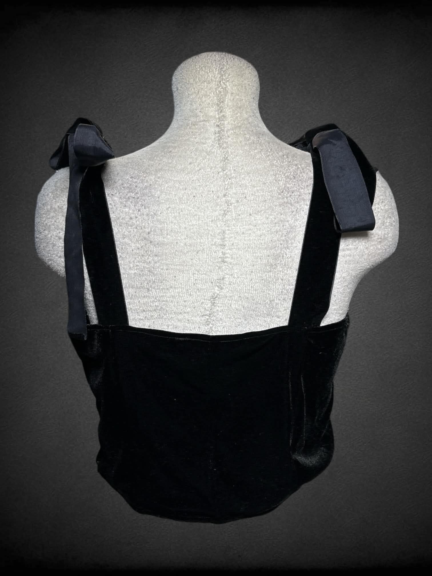 L Disturbia NWT black velvet-like crop top with ribbon-tie straps, and zipper on side