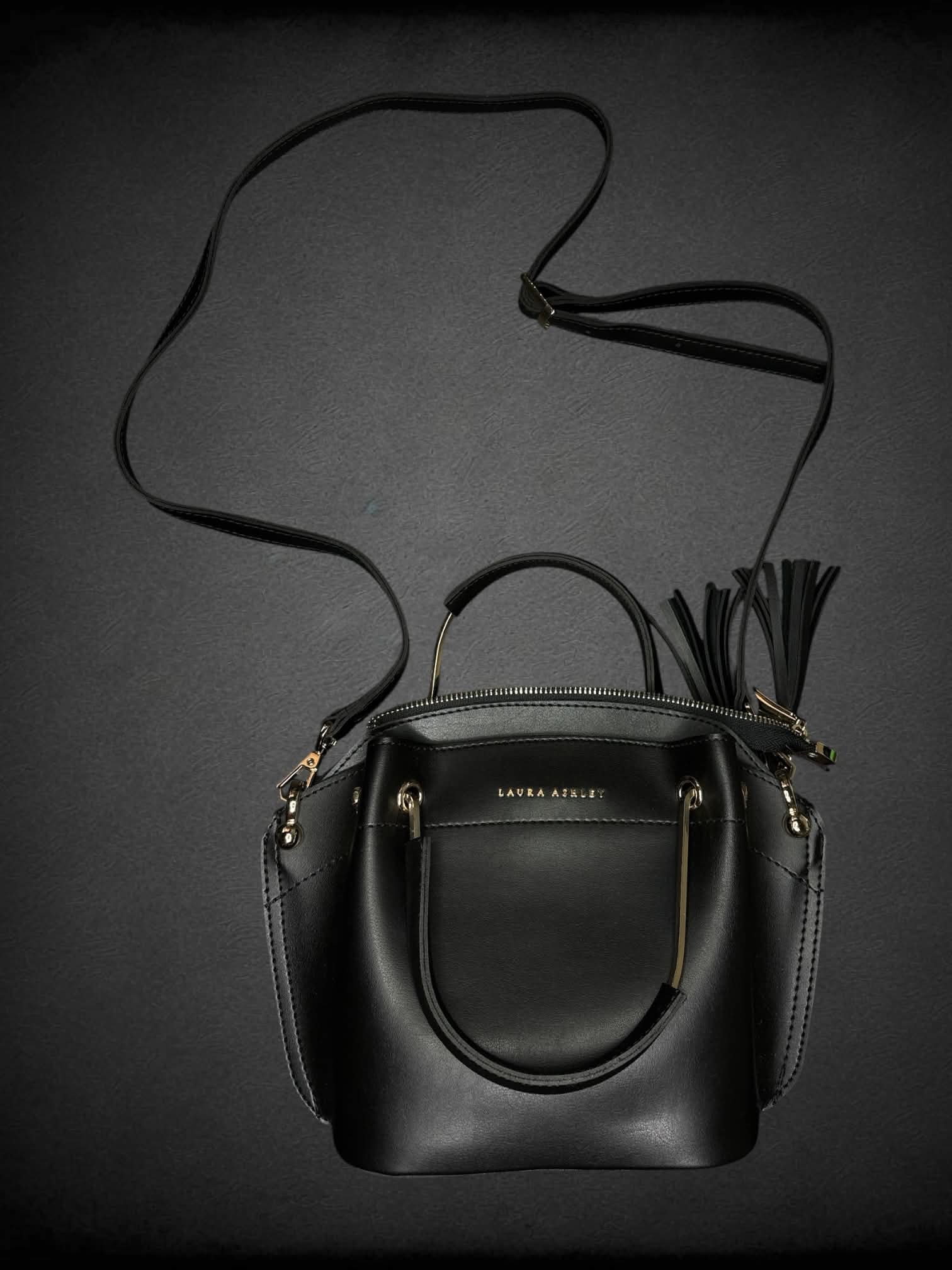 Laura Ashley black leather shoulder bag with zipper pocket
