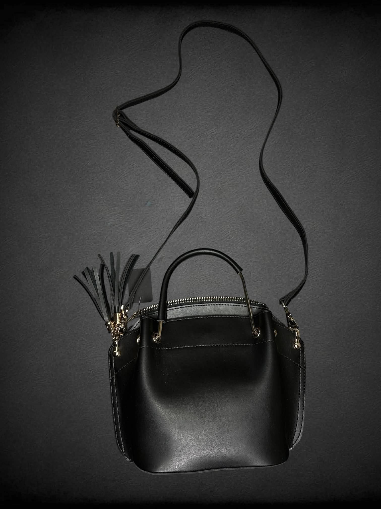 Laura Ashley black leather shoulder bag with zipper pocket