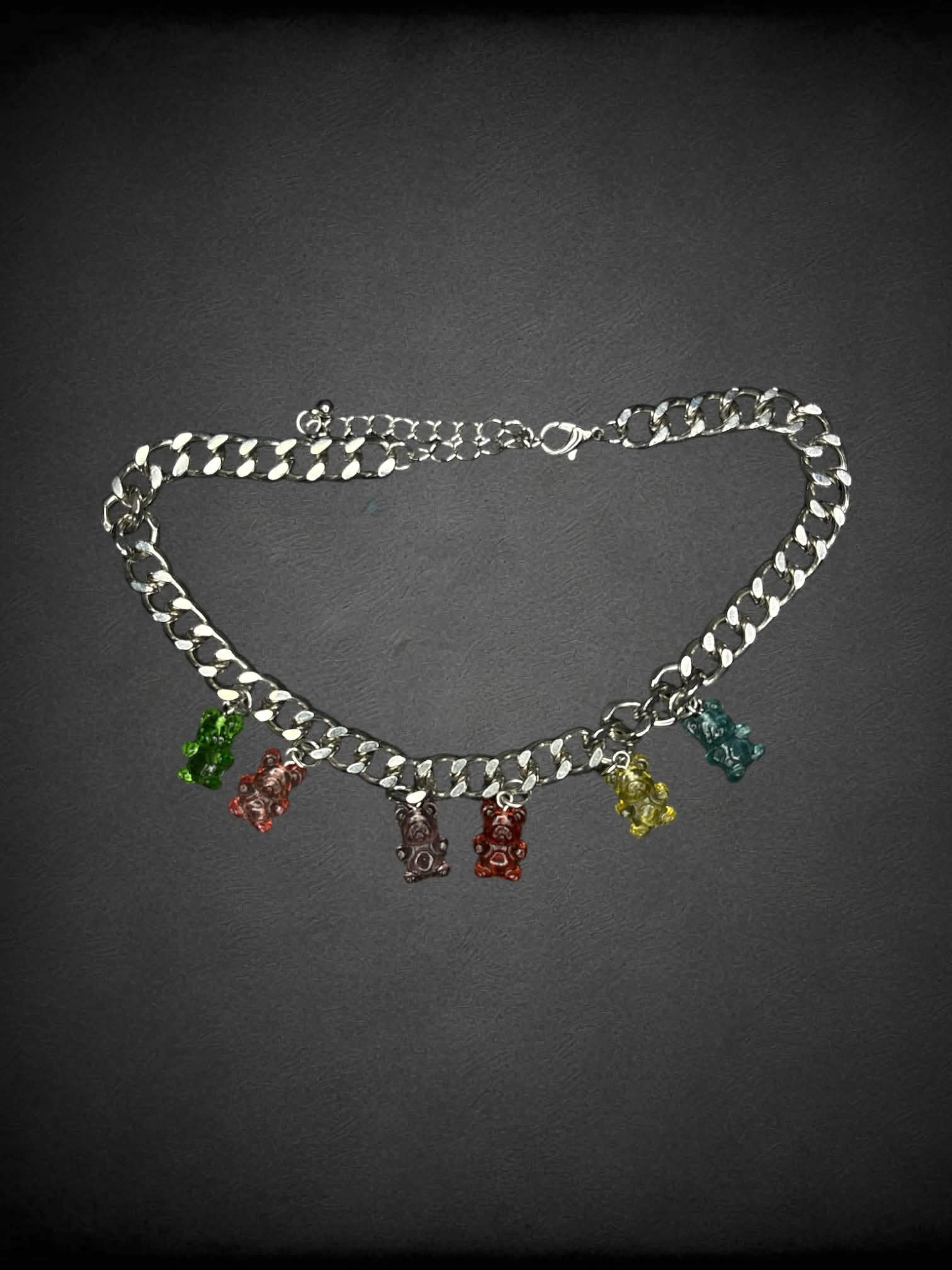 Gummy bear jewelry set with silver chain choker, and dangle earrings