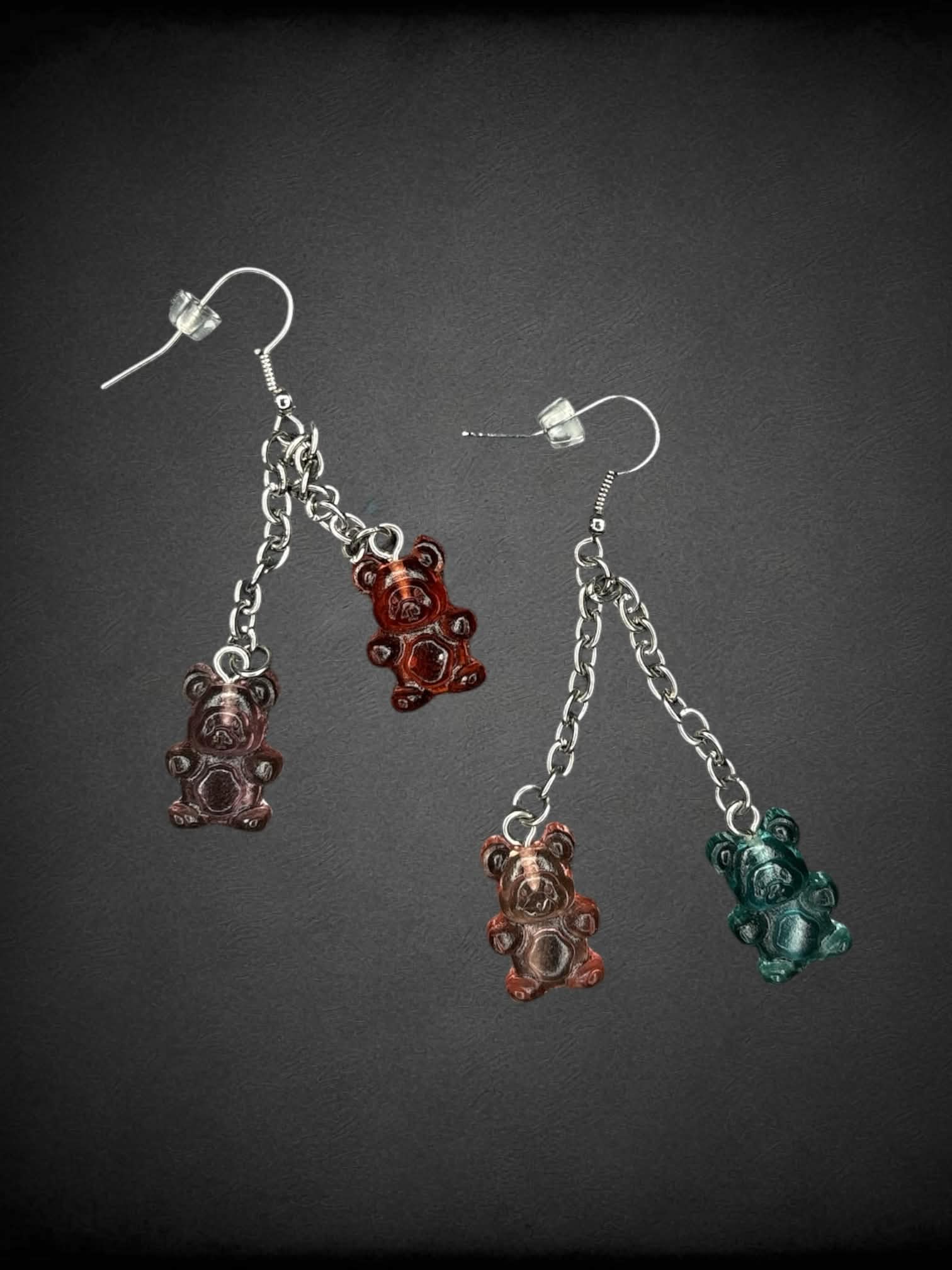Gummy bear jewelry set with silver chain choker, and dangle earrings