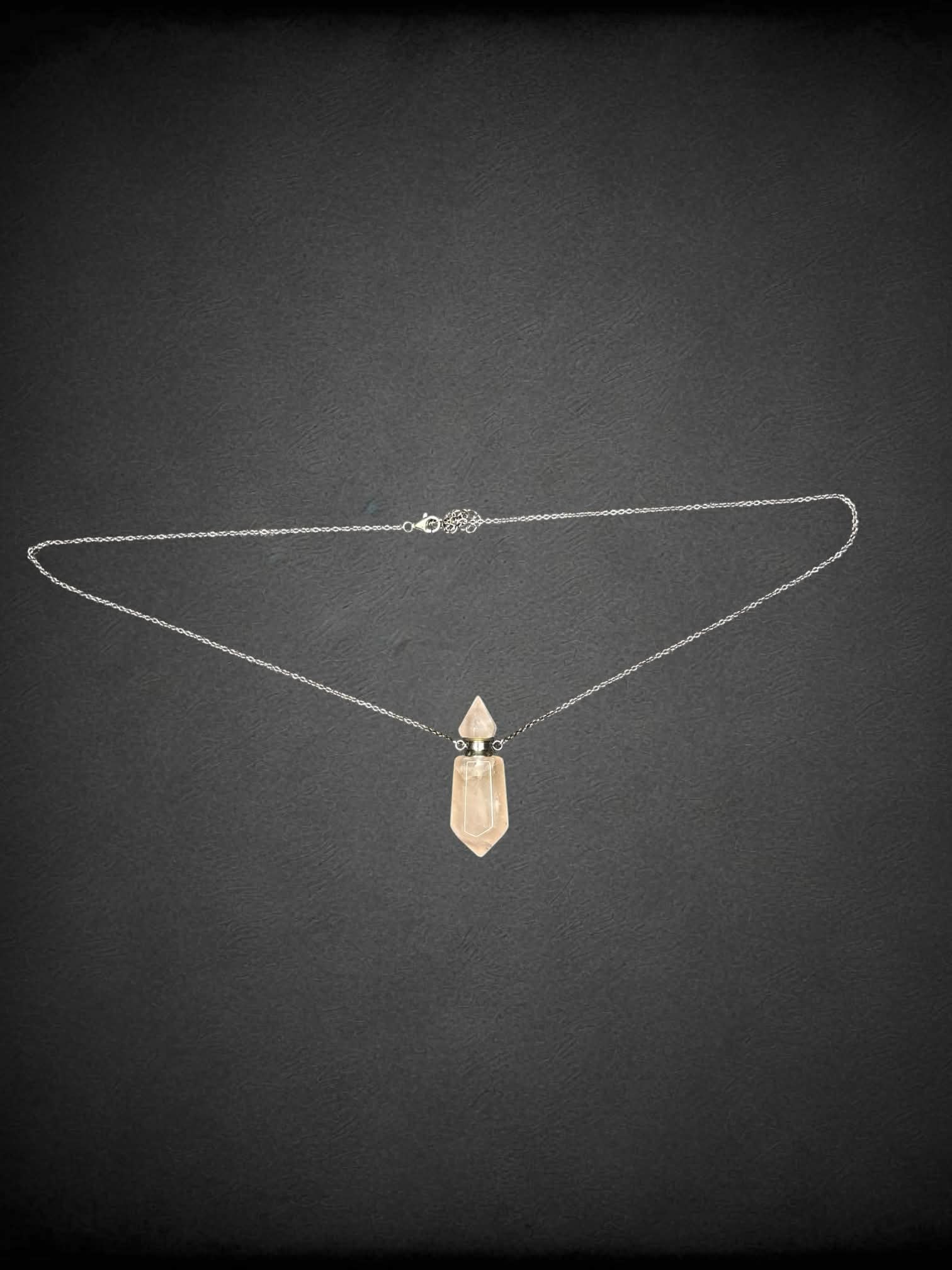 Silver chain necklace with rose quartz charm