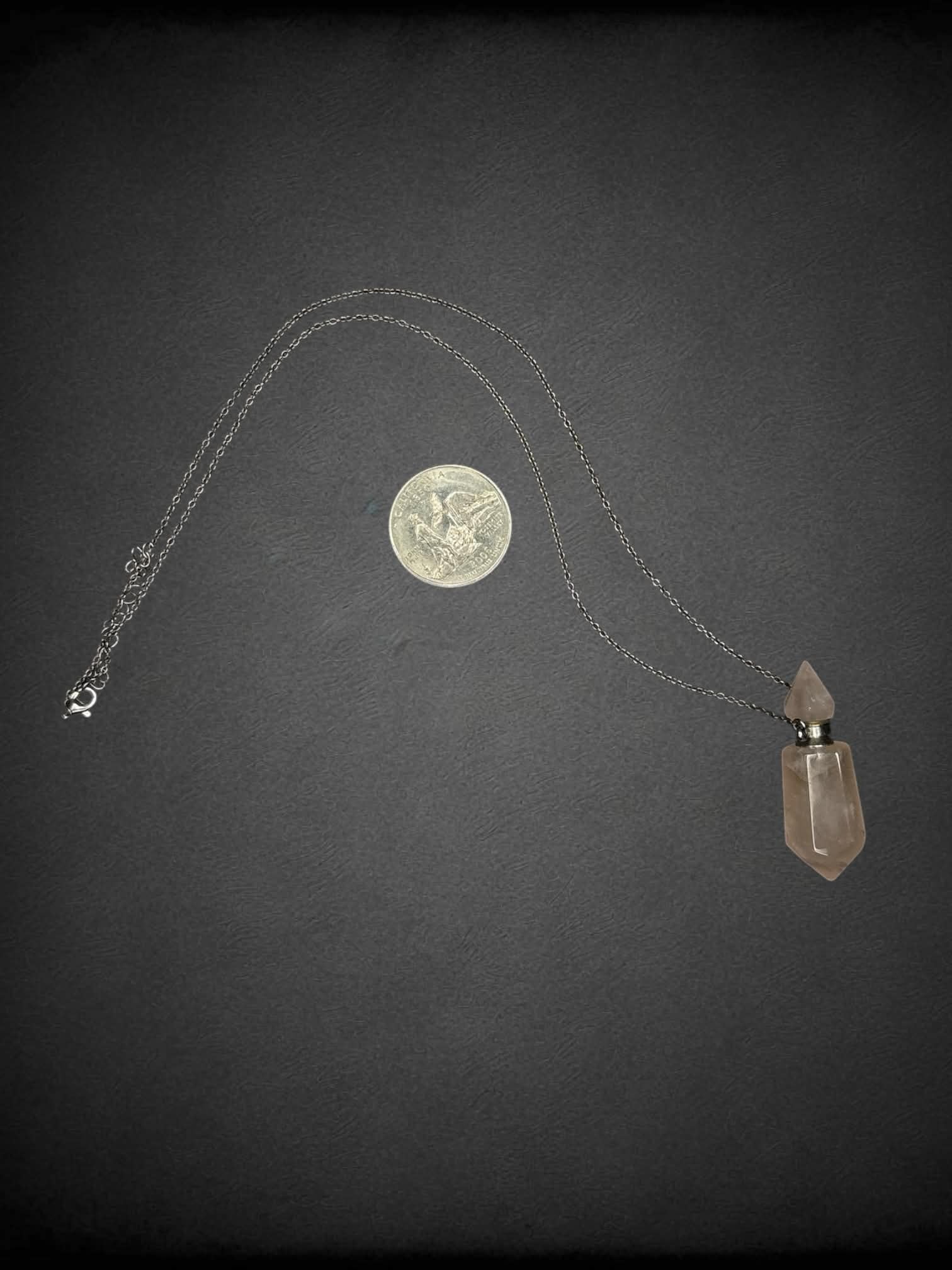 Silver chain necklace with rose quartz charm