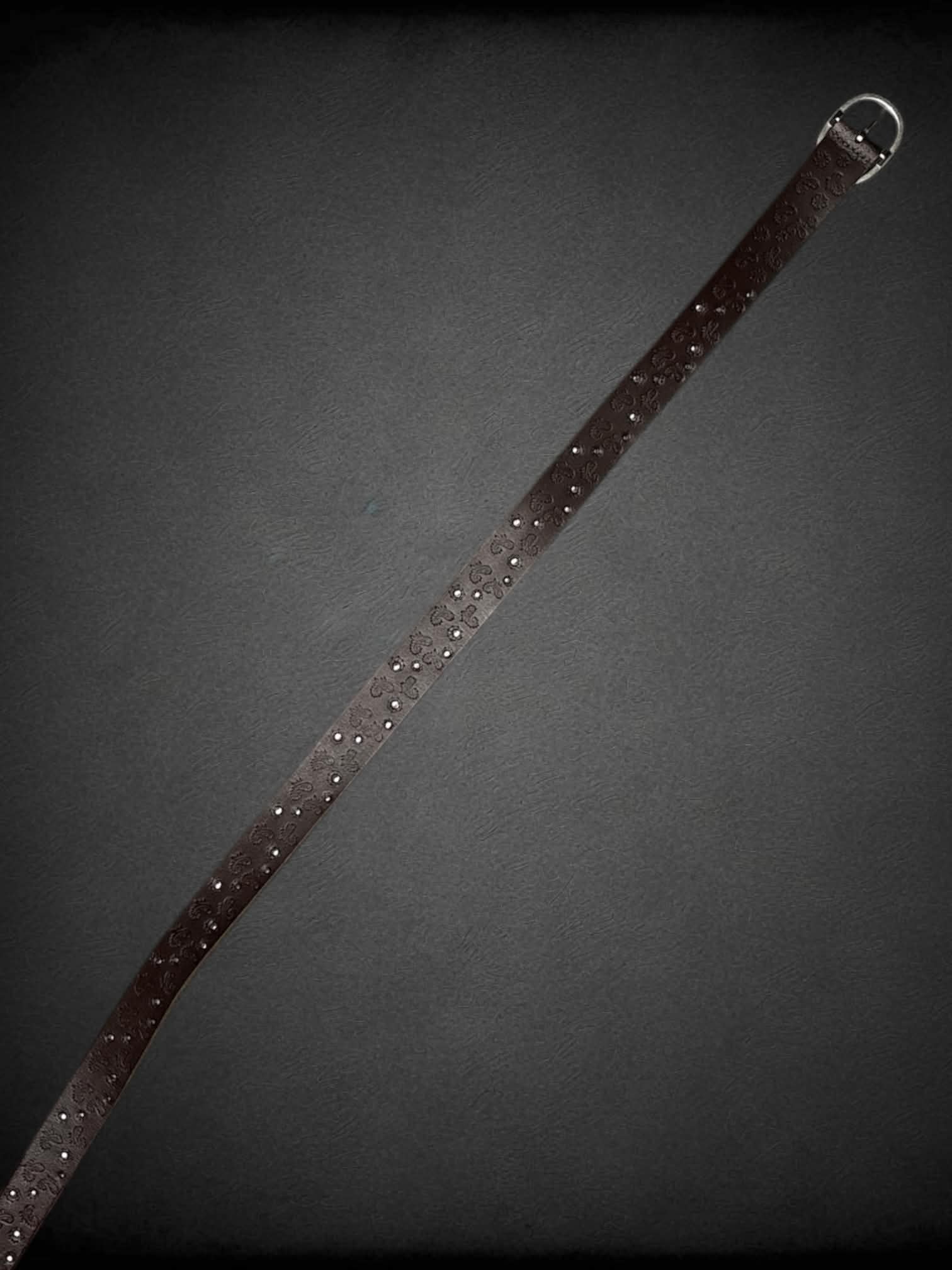 XL Lucky Brand brown leather belt with paisley and metal bead pattern