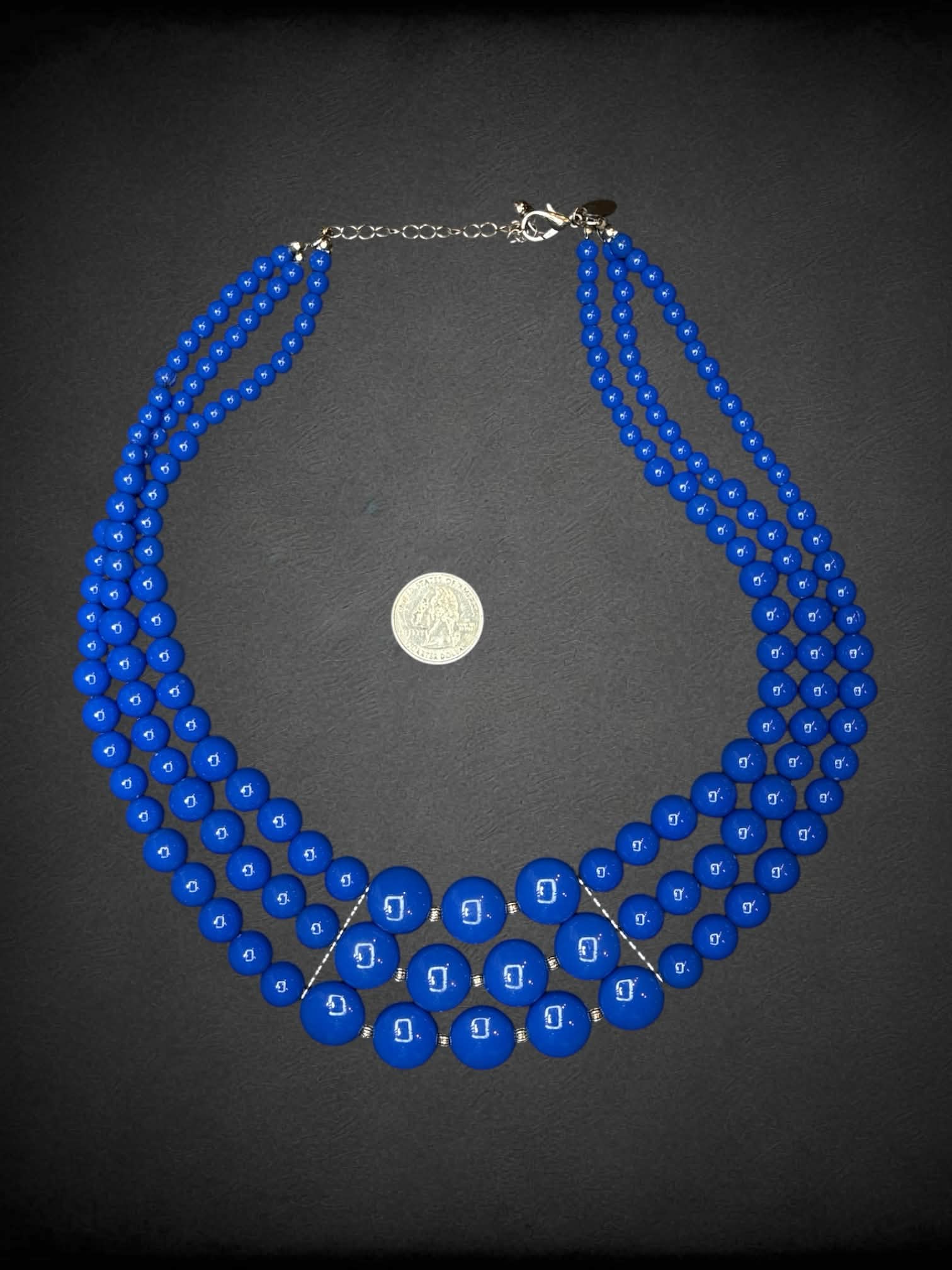 3 layered blue beaded necklace