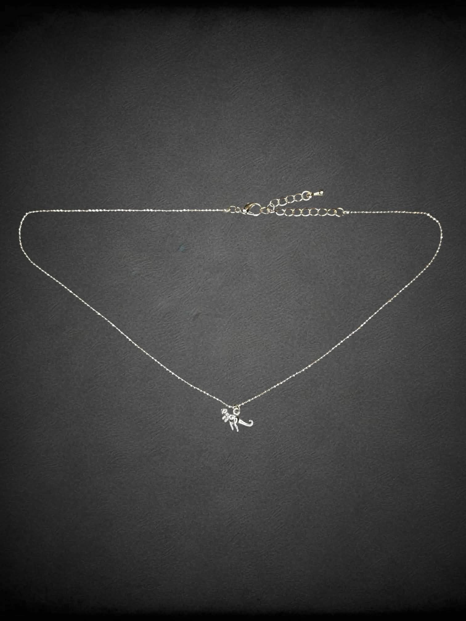 Silver chain necklace with tiny t-Rex charm