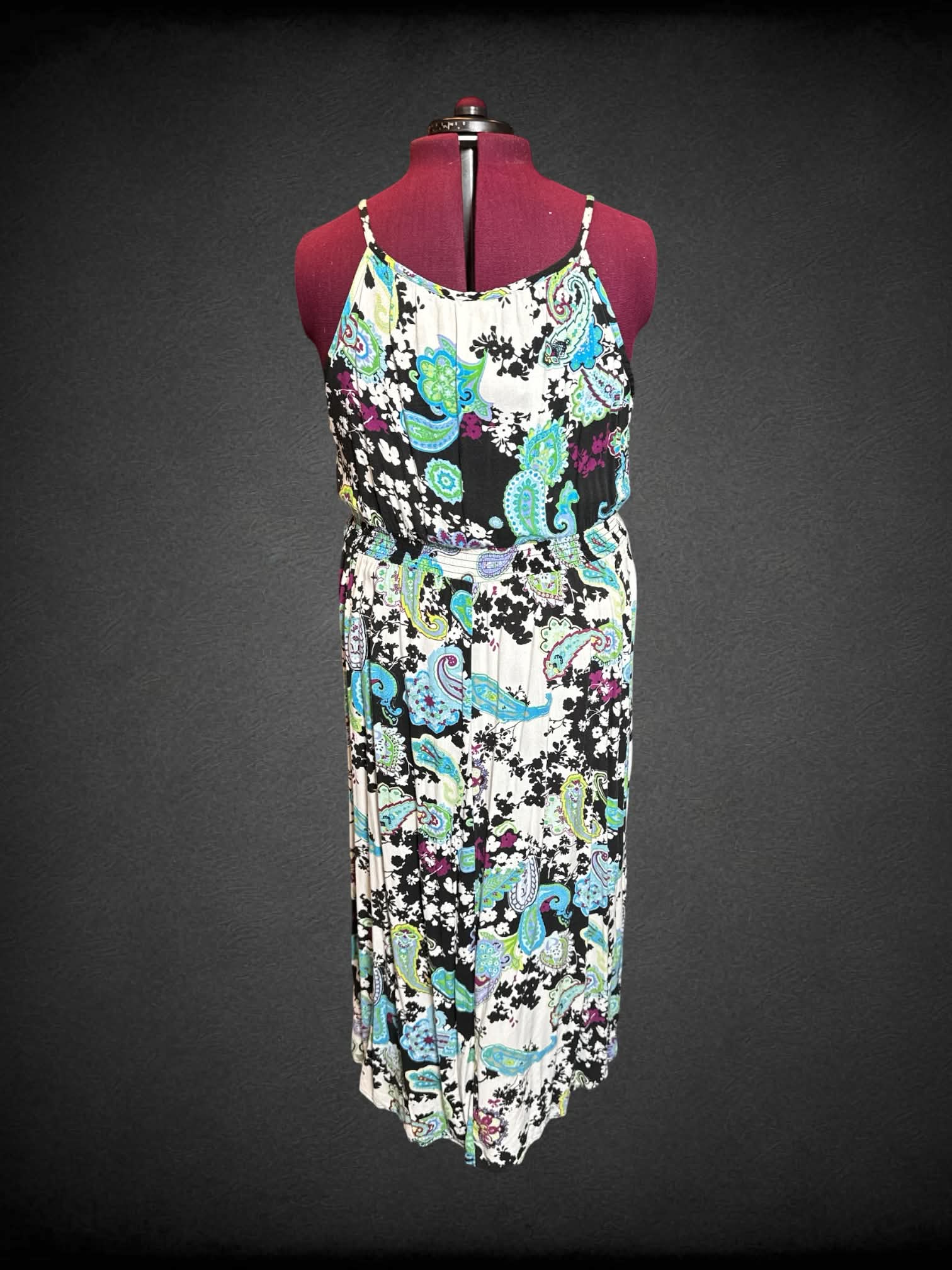 2X Faded Glory multicolor multi pattern sleeveless dress with tie on front