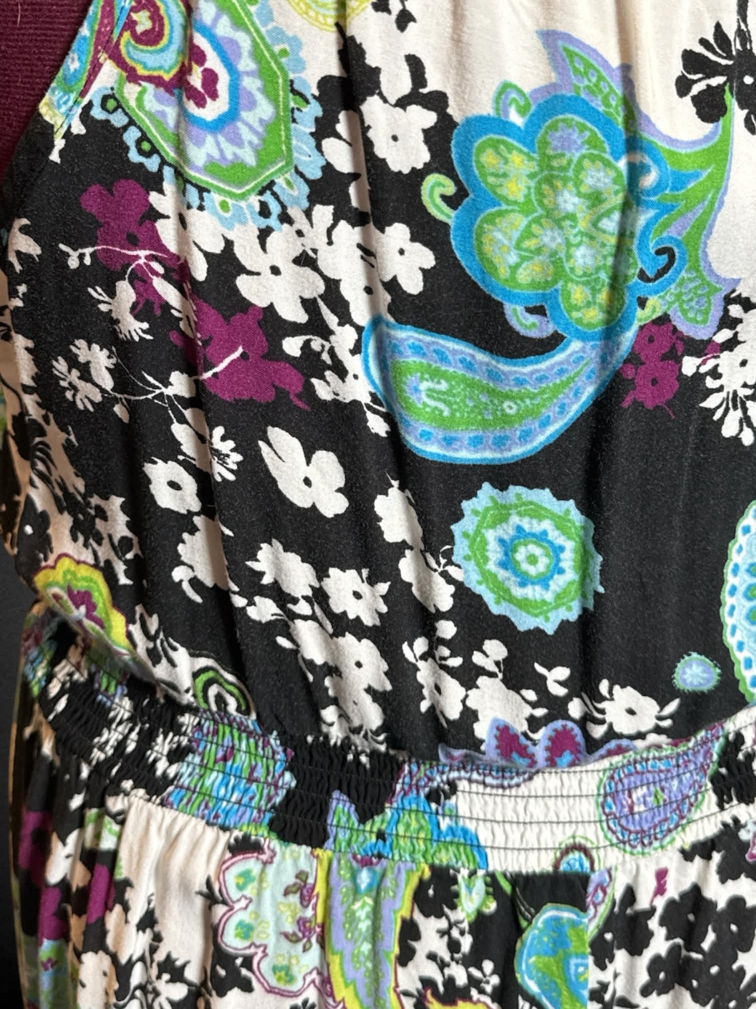 2X Faded Glory multicolor multi pattern sleeveless dress with tie on front