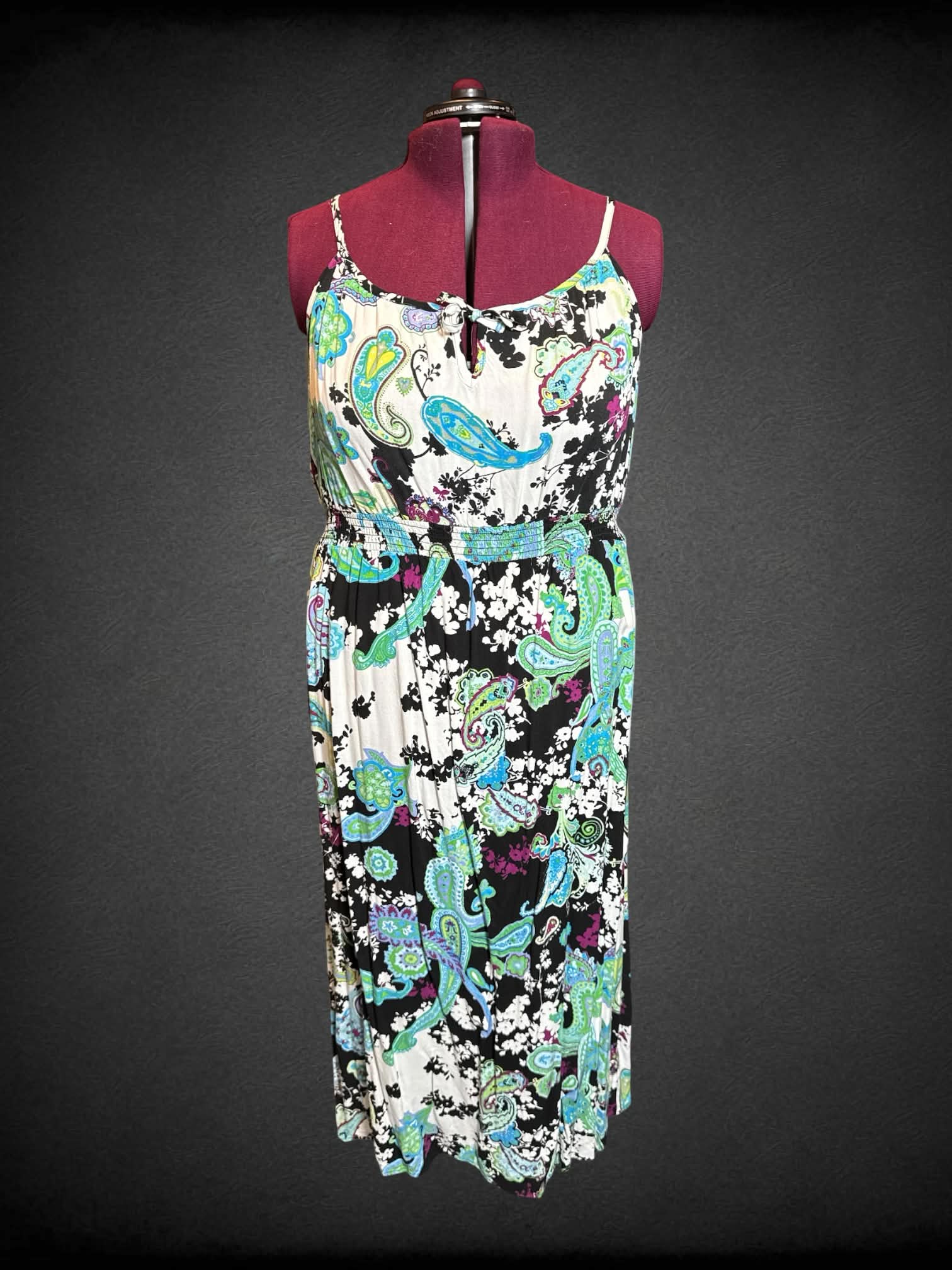 2X Faded Glory multicolor multi pattern sleeveless dress with tie on front