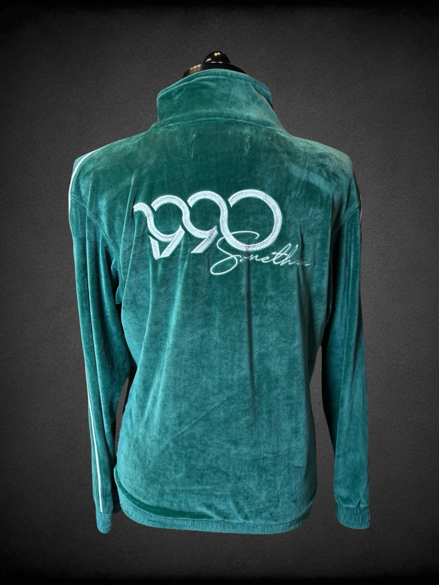 XL 1990 Something soft green track jacket with embroidered “1990 Something” writing on front & back