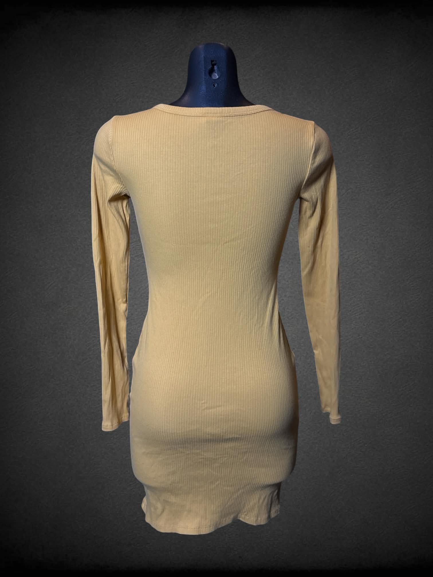 S Wild Fable yellow long-sleeve ribbed dress with embroidered sun graphic on front